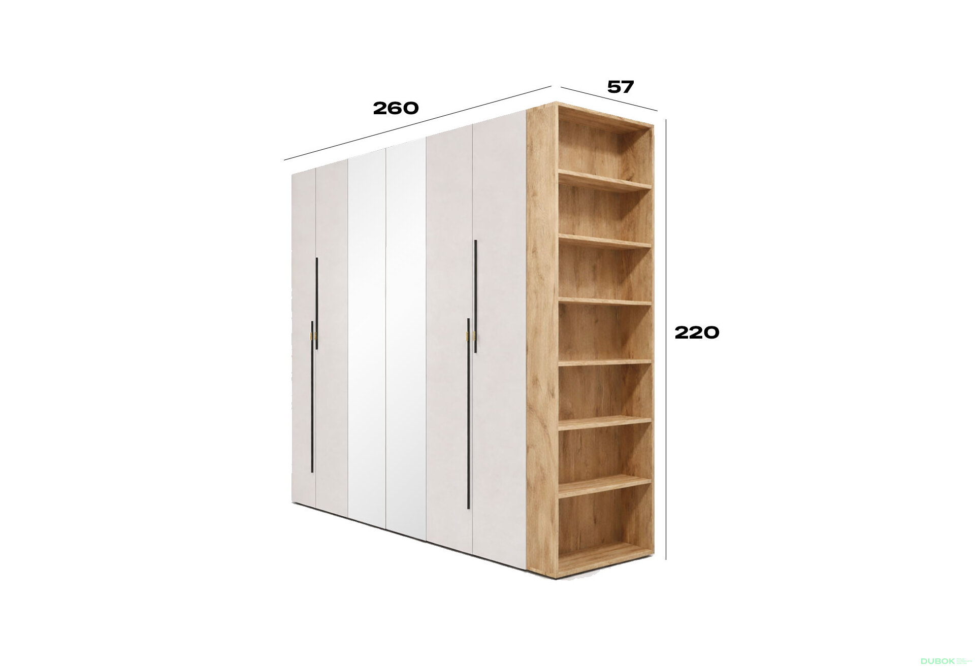 Obrázek 3 - Skříň 6D 260 cm se zrcadlem dub appalačský / kašmír Space