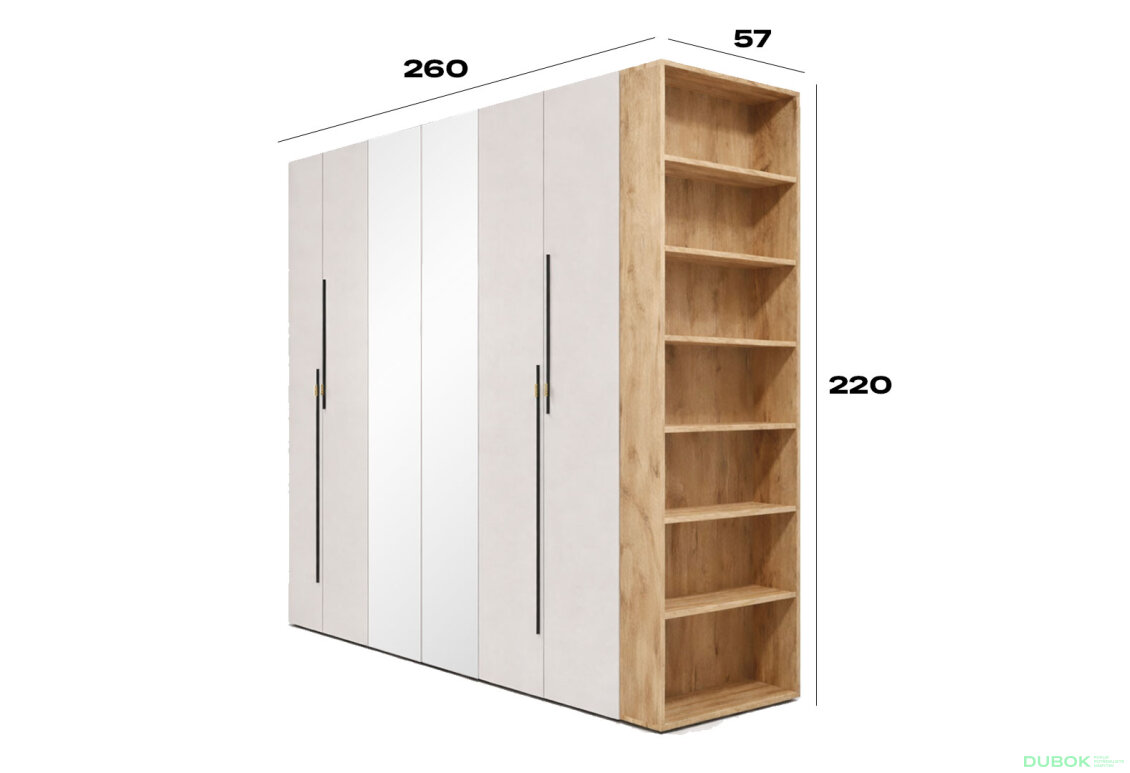 Obrázek 3 - Skříň 6D 260 cm se zrcadlem dub appalačský / kašmír Space