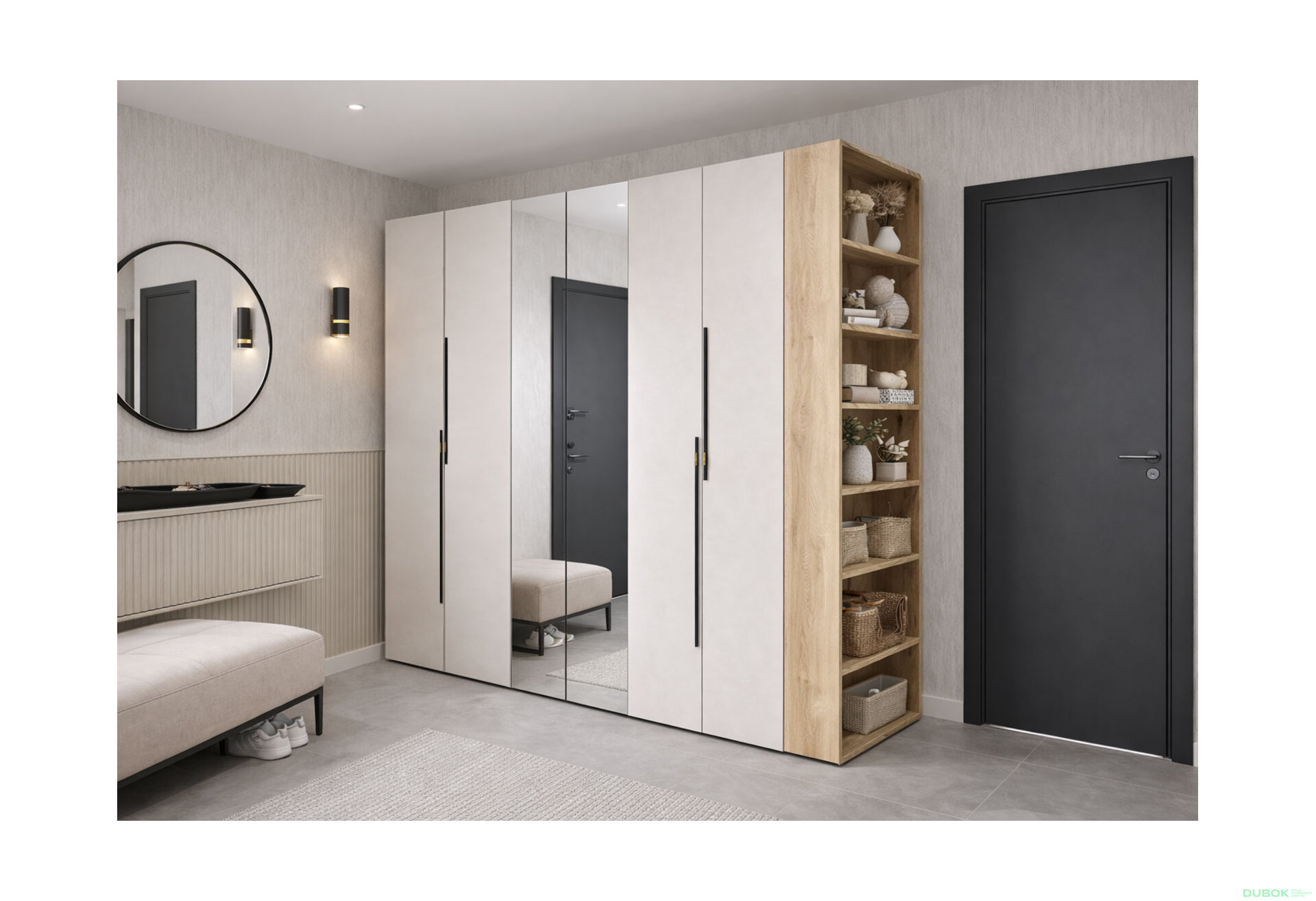 Obrázek 2 - Skříň 6D 260 cm se zrcadlem dub appalačský / kašmír Space