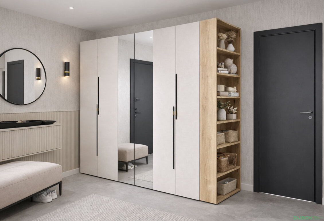 Obrázek 2 - Skříň 6D 260 cm se zrcadlem dub appalačský / kašmír Space