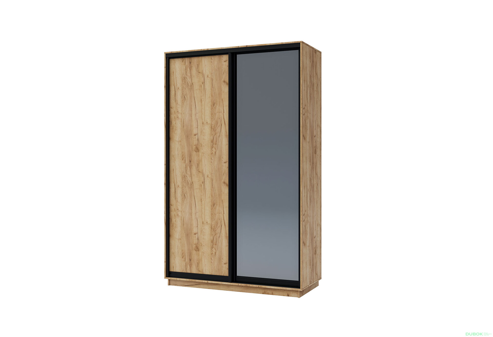Obrázek 1 - Skříň 150x240x60 dub kraft zlatý, 1 dřevotříska+1 grafitové zrcadlo, matně černý profil