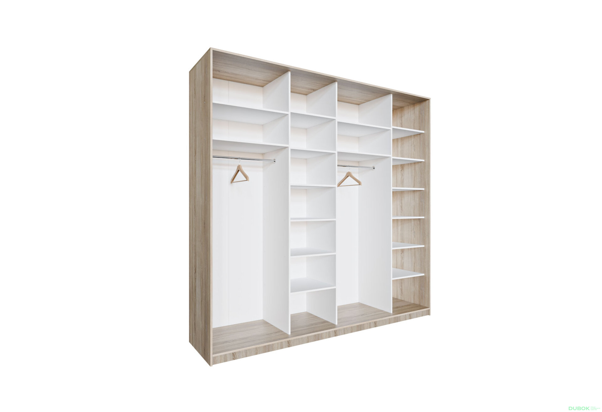 Obrázek 6980 - Skříň 4D 2500x2400x600, 3 DTD + 1 zrcadlo, Světlý dub sonoma