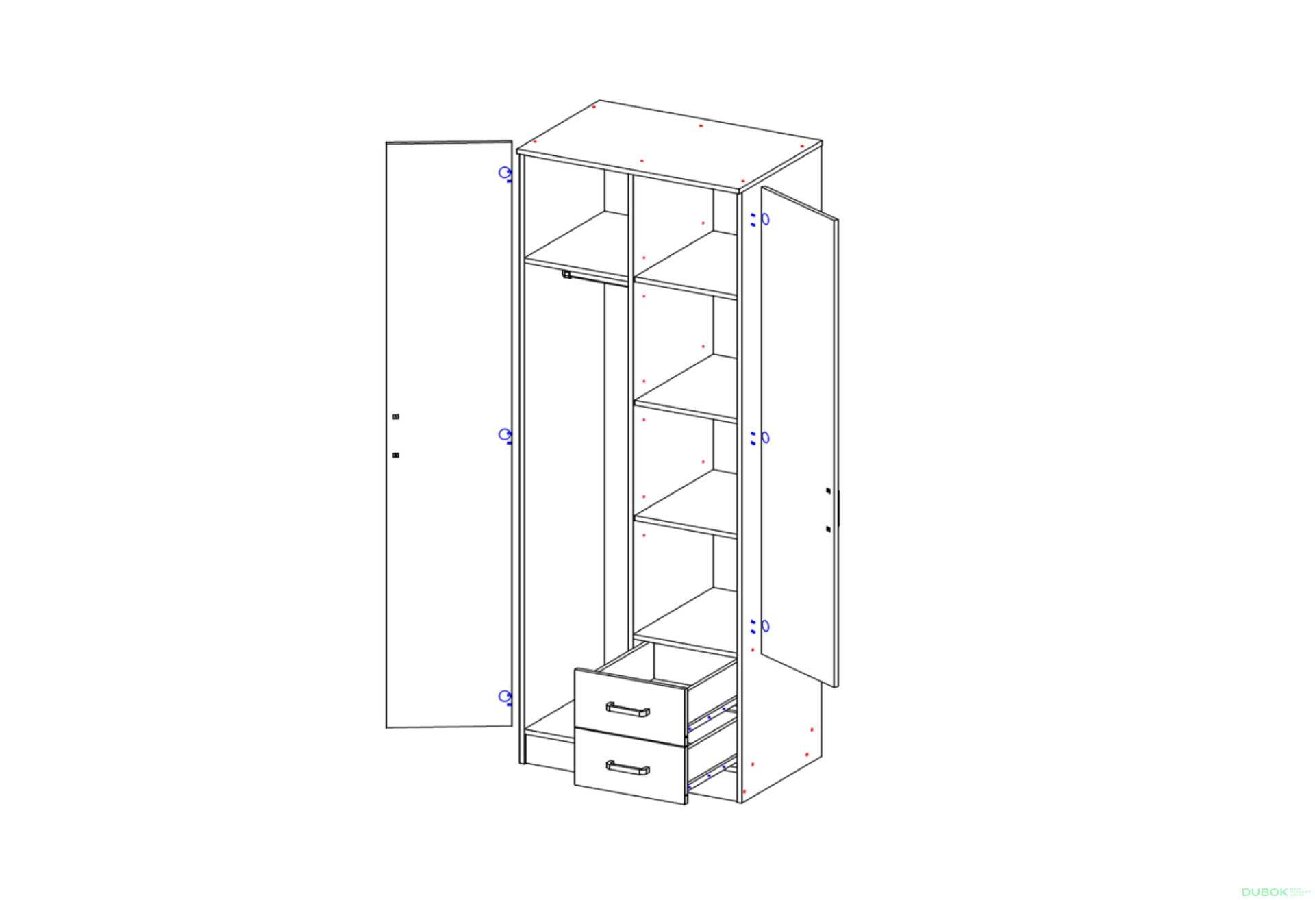 Obrázek 2 - Rohová skříň s zrcadlem 3d2s bílá Kami