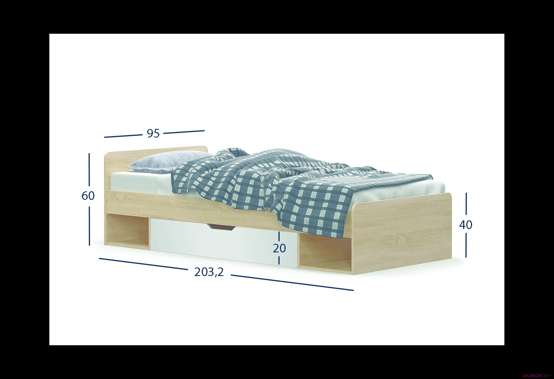 Obrázek 3 - Postel 1s/90x200 dub sonoma / bílý Tips