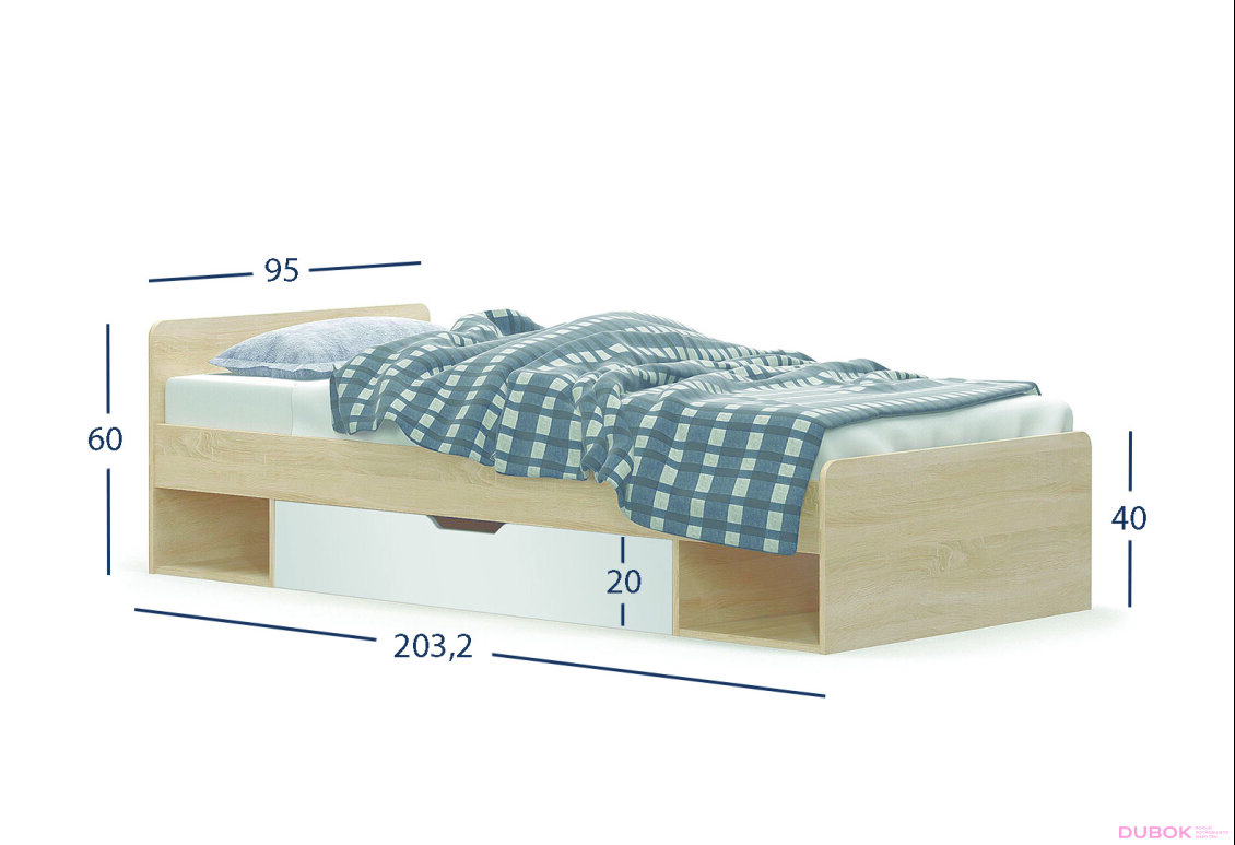 Obrázek 3 - Postel 1s/90x200 dub sonoma / bílý Tips