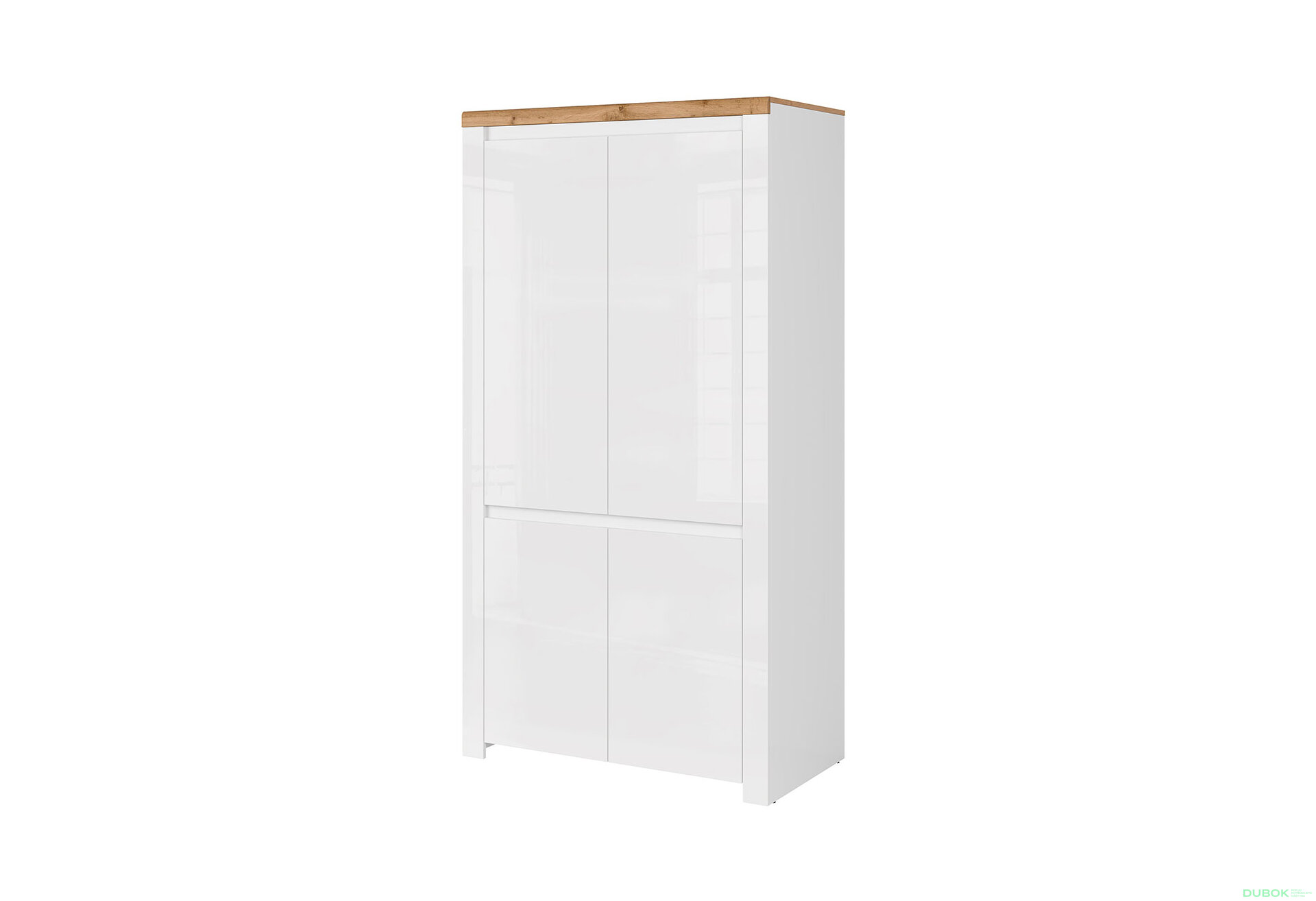 Obrázek 1 - Skříň čtyřdveřová Vigo 106x202x56 cm Bílý lesk / Dub wotan