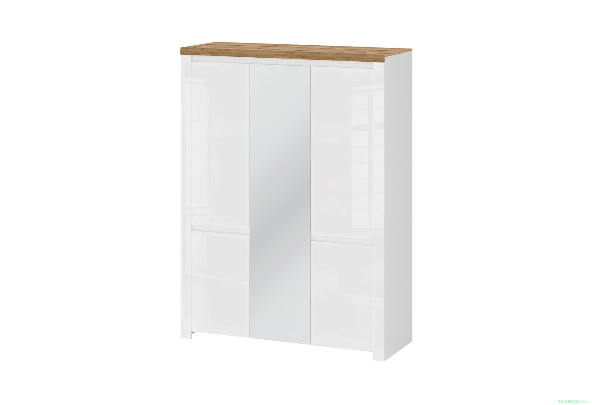 Obrázek 1 - Skříň pětidveřová se zrcadlem Vigo 150x202x56 cm Bílý lesk / Dub wotan