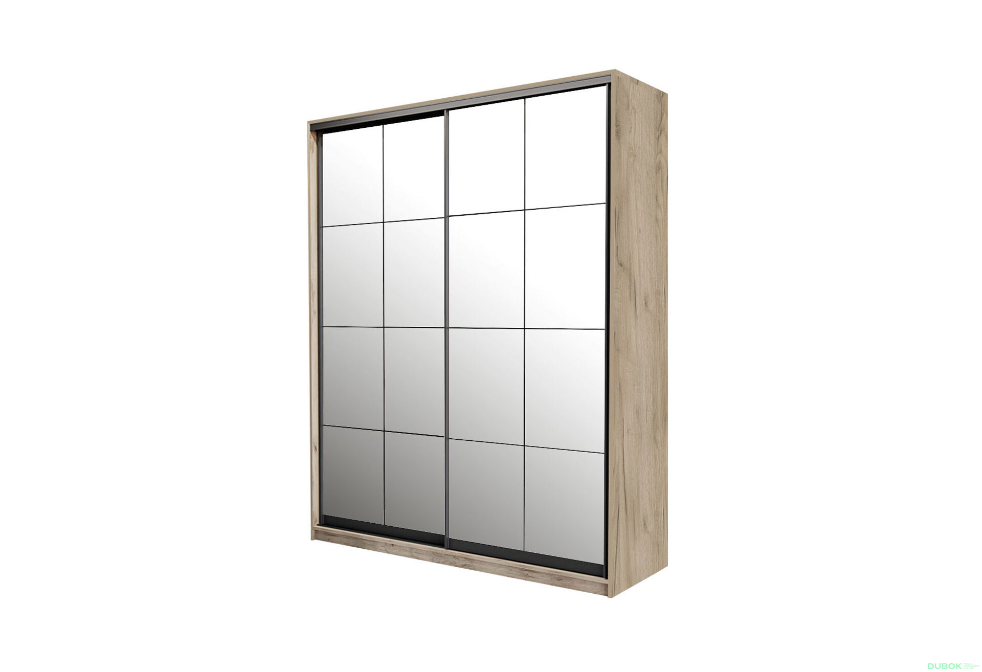 Obrázek 1 - Skříň 2D Loft 1500x600x2400, 2 zrcadla Lines BL, Dub kraft šedý