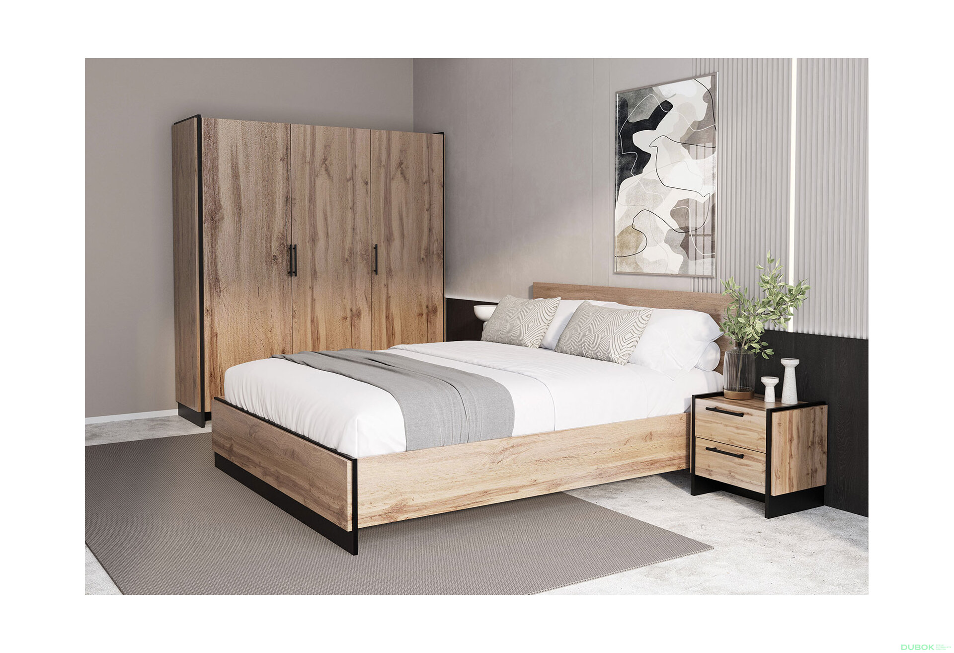 Obrázek 2 - Postel 160x200 dub wotan / černý Amino