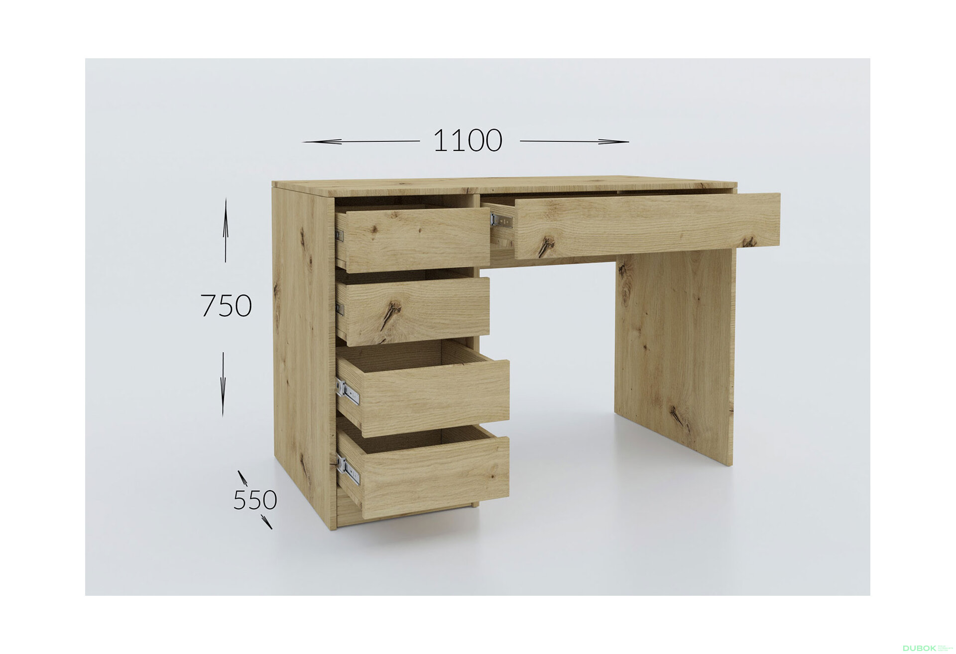 Obrázek 3 - Psací stůl Profi s levou montáží dub artisan
