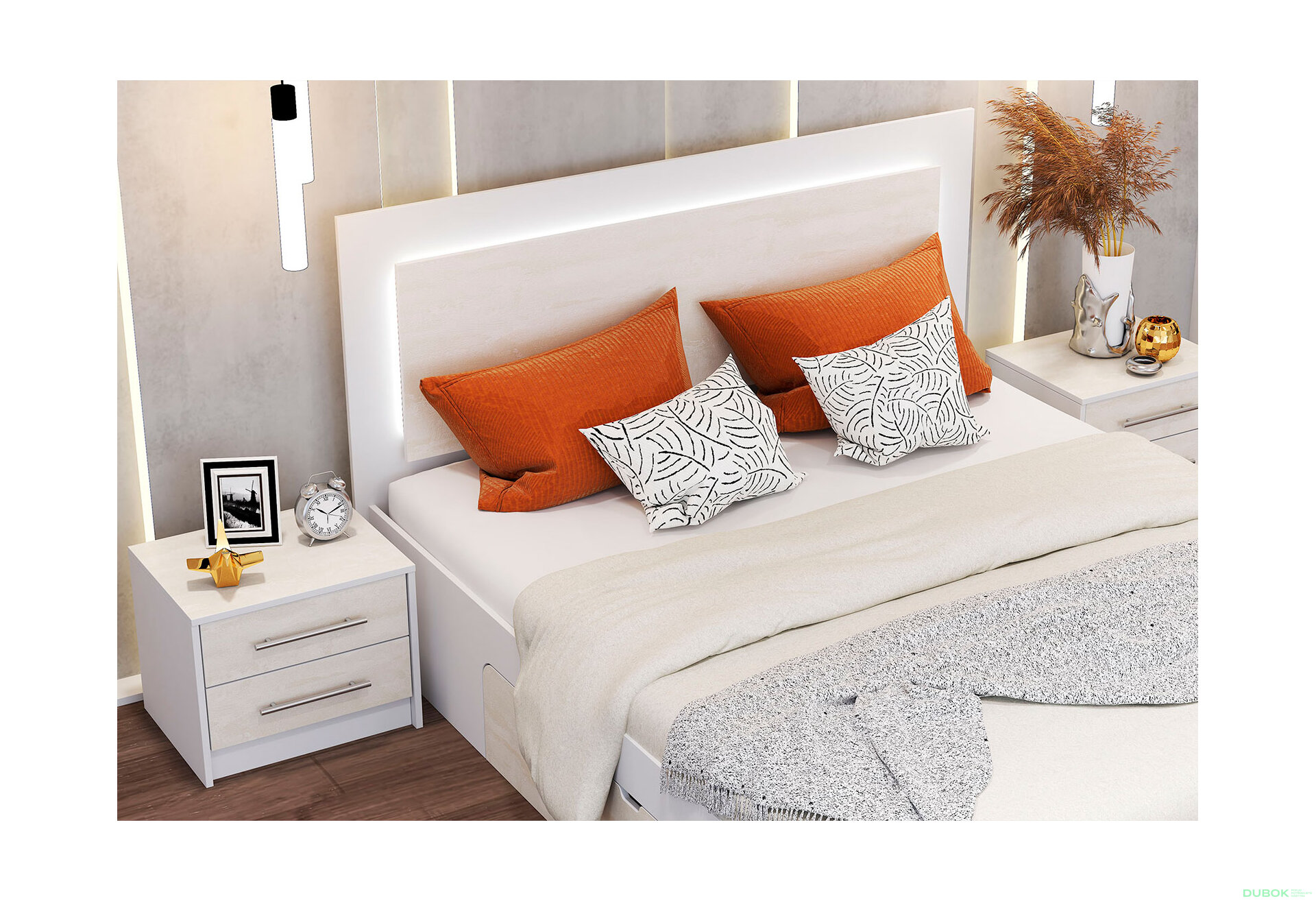 Obrázek 3 - Postel 160x200 + LED Aurelia silk / bílý Idczak meble