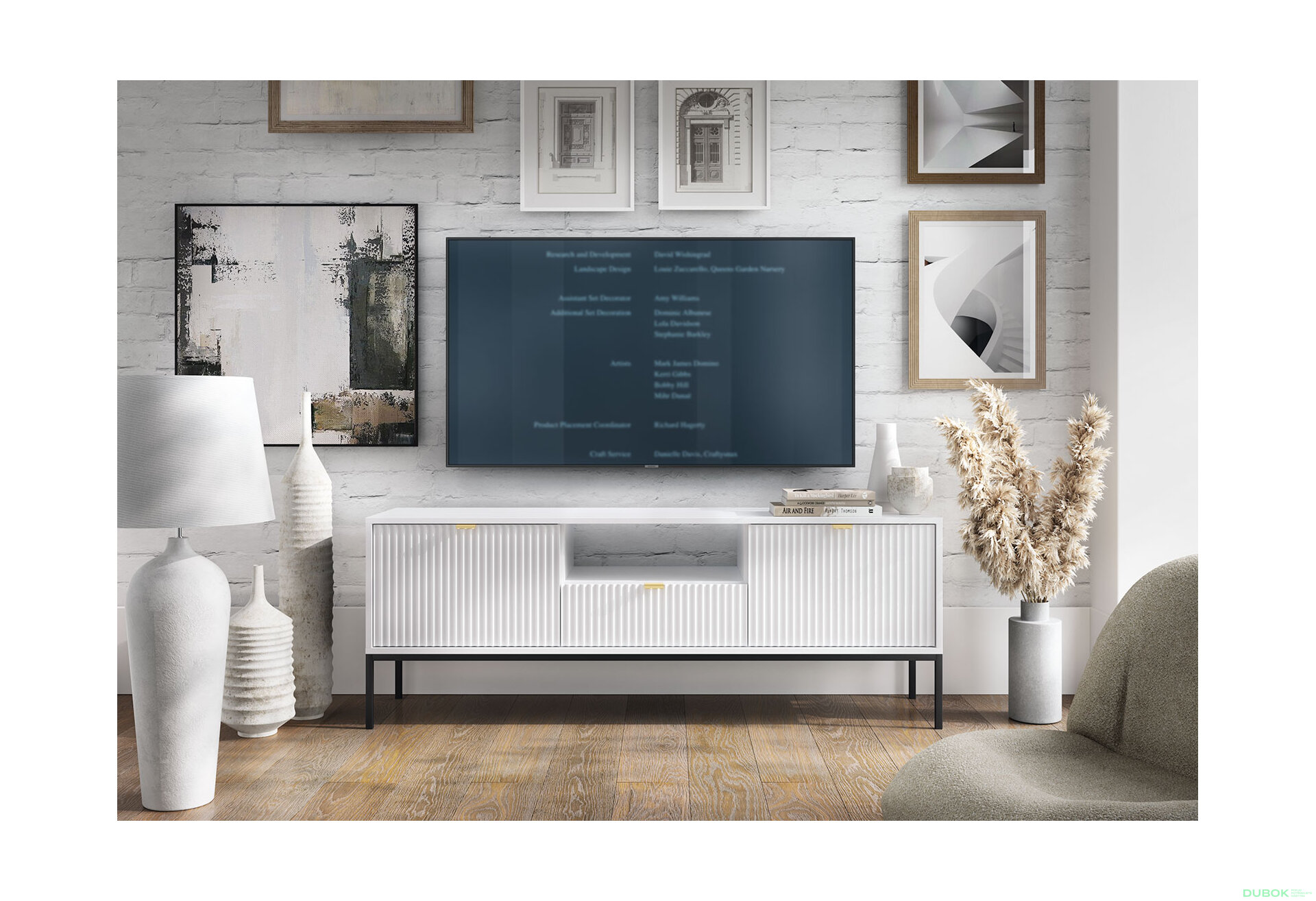 Obrázek 4 - TV stolek RTV154 bílý Nova Černé nohy / zlatý úchytky