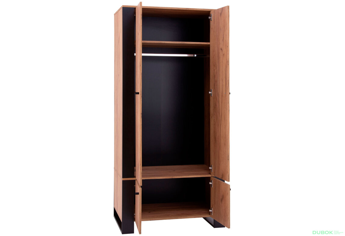 Obrázek 3 - Skříň čtyřdveřová Wood 90x195x55 cm Dub craft zlatý