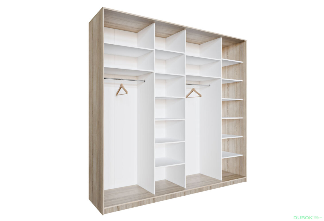 Obrázek 2 - Skříň 4D 2500x2400x600, 3 DTD + 1 zrcadlo, Světlý dub sonoma