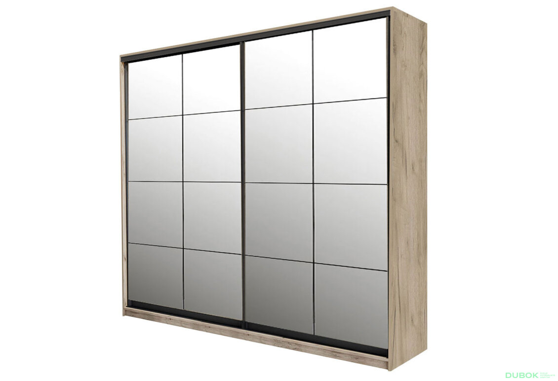 Skříň 2D W Loft 1800x600x2400, 2 zrcadla Lines BL, Dub kraft šedý