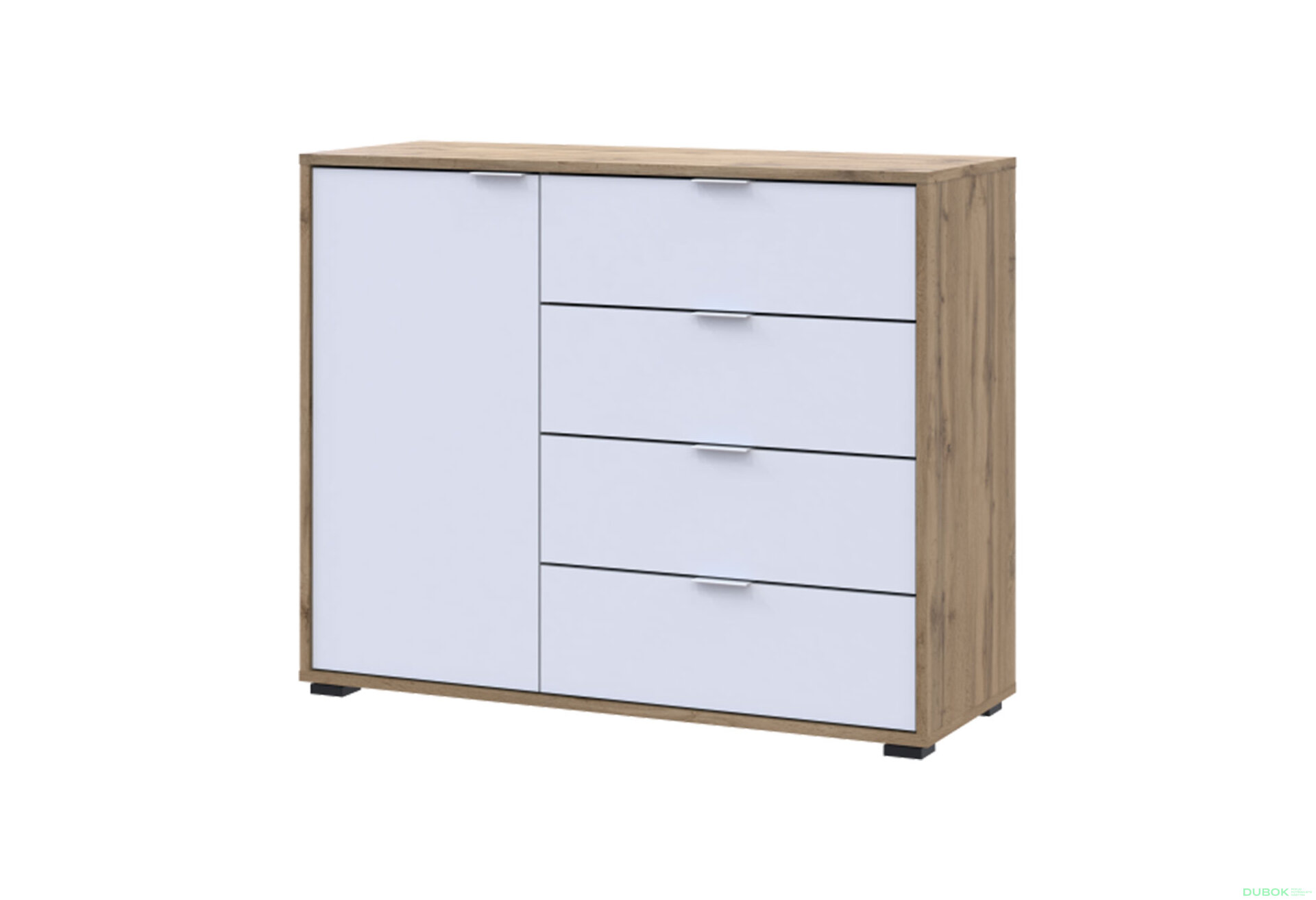 Obrázek 1 - Komoda s dvířky a 4 zásuvkami C1 100 cm Dub taho / Bílý