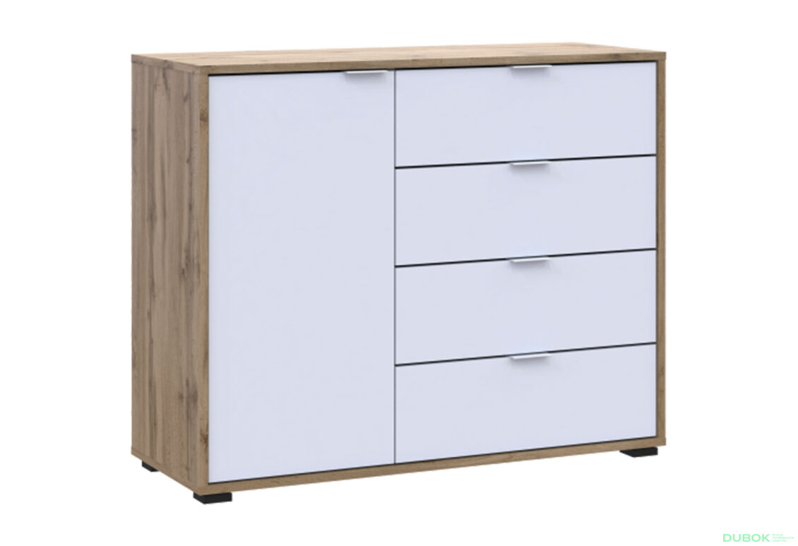 Obrázek 2 - Komoda s dvířky a 4 zásuvkami C1 100 cm Dub taho / Bílý