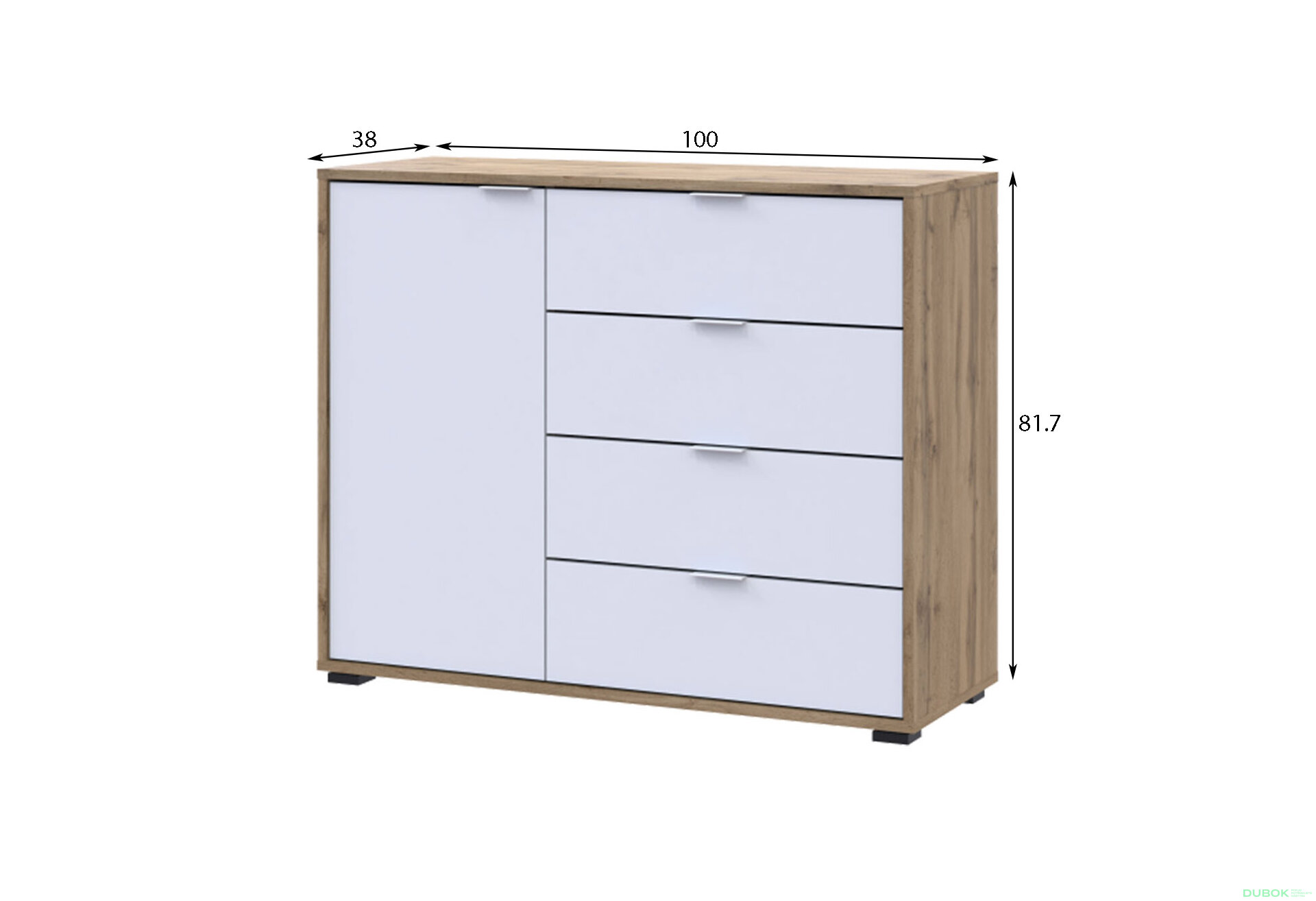 Obrázek 3 - Komoda s dvířky a 4 zásuvkami C1 100 cm Dub taho / Bílý