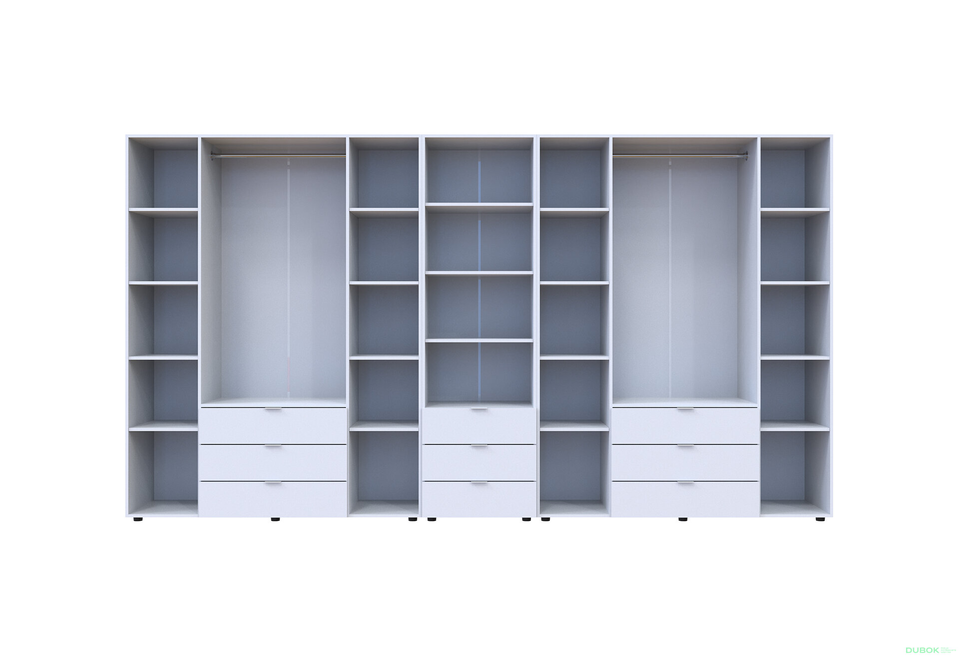 Obrázek 5 - Skříň osmidveřová s regálem se zásuvkami Gelar 370 cm bílý
