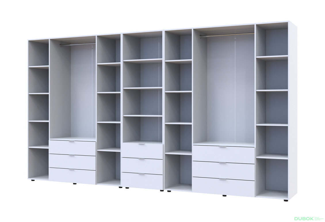 Obrázek 6 - Skříň osmidveřová s regálem se zásuvkami Gelar 370 cm bílý