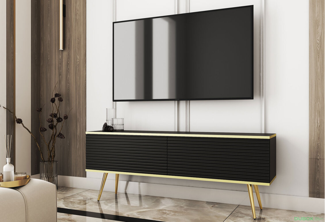 Obrázek 2 - TV stolek RTV 135 MDF černý, zlaté nohy Oro