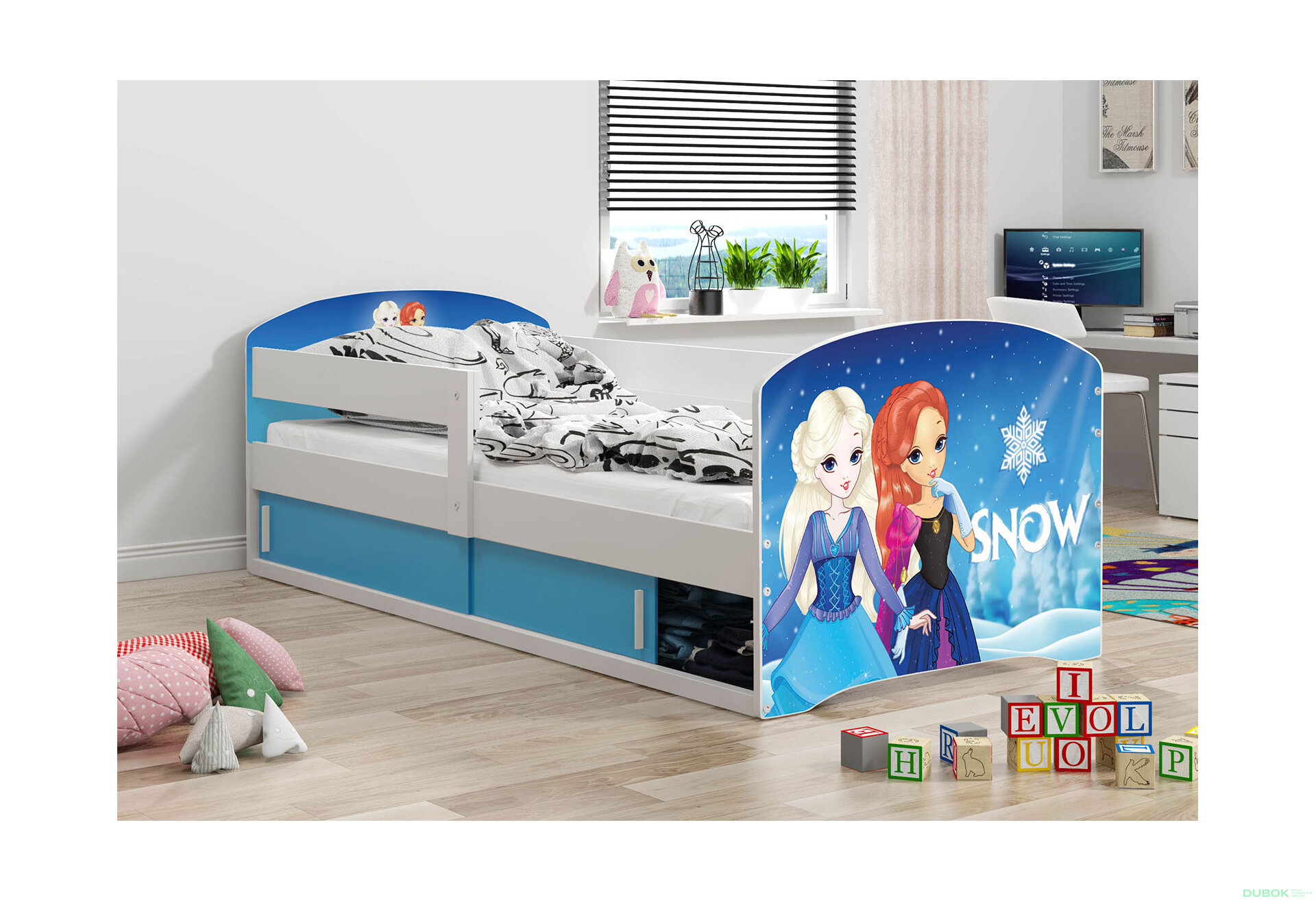 Obrázek 2 - Postel Luki 1 bílé Frozen 80x160 cm s roštem, matrací