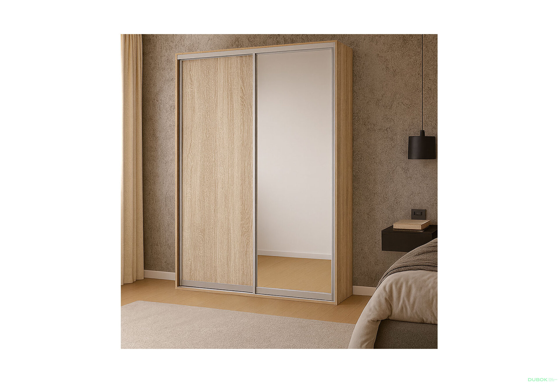 Obrázek 2 - Skříň 2D 1500x2400x600, DTD + zrcadlo, Světlý dub sonoma