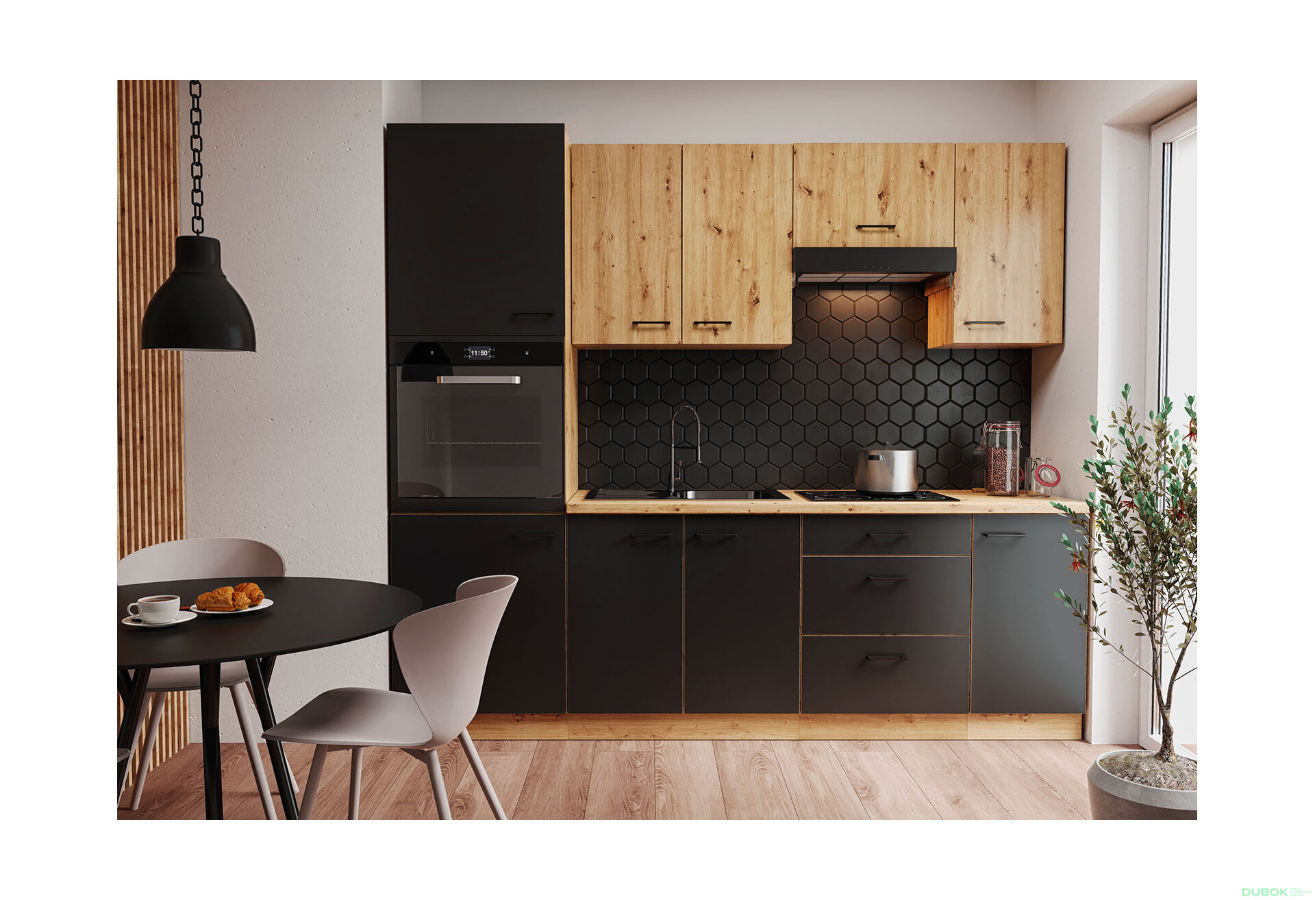 Obrázek 1 - Kuchyňská sestava 2.4 m dub artisan / černý mat Modena