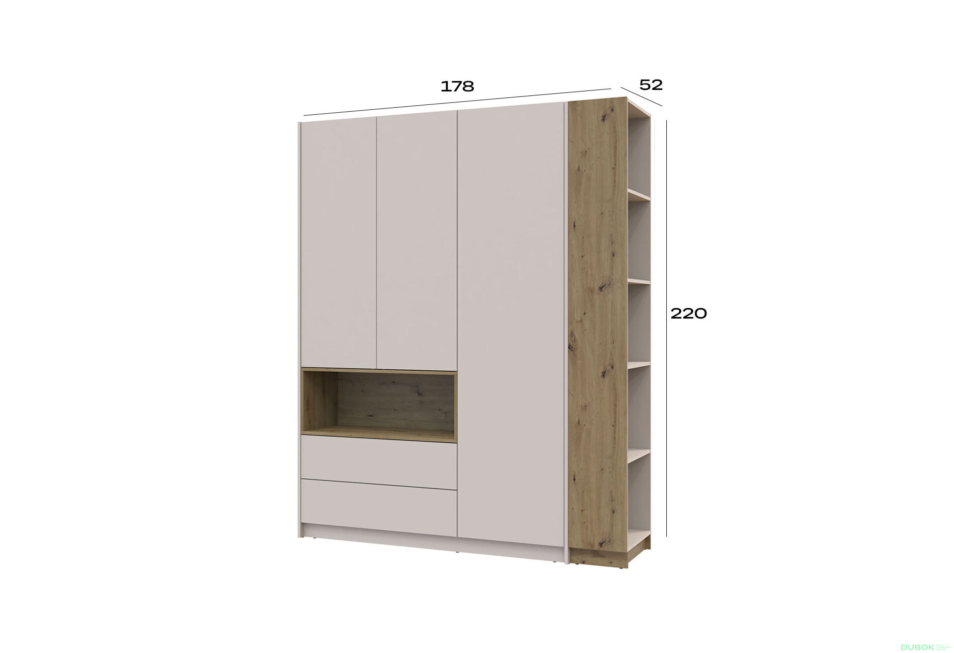Obrázek 4 - Skříň třídveřová Dale 3D + Regál otevřený Kašmír/Dub artisan/Kašmír