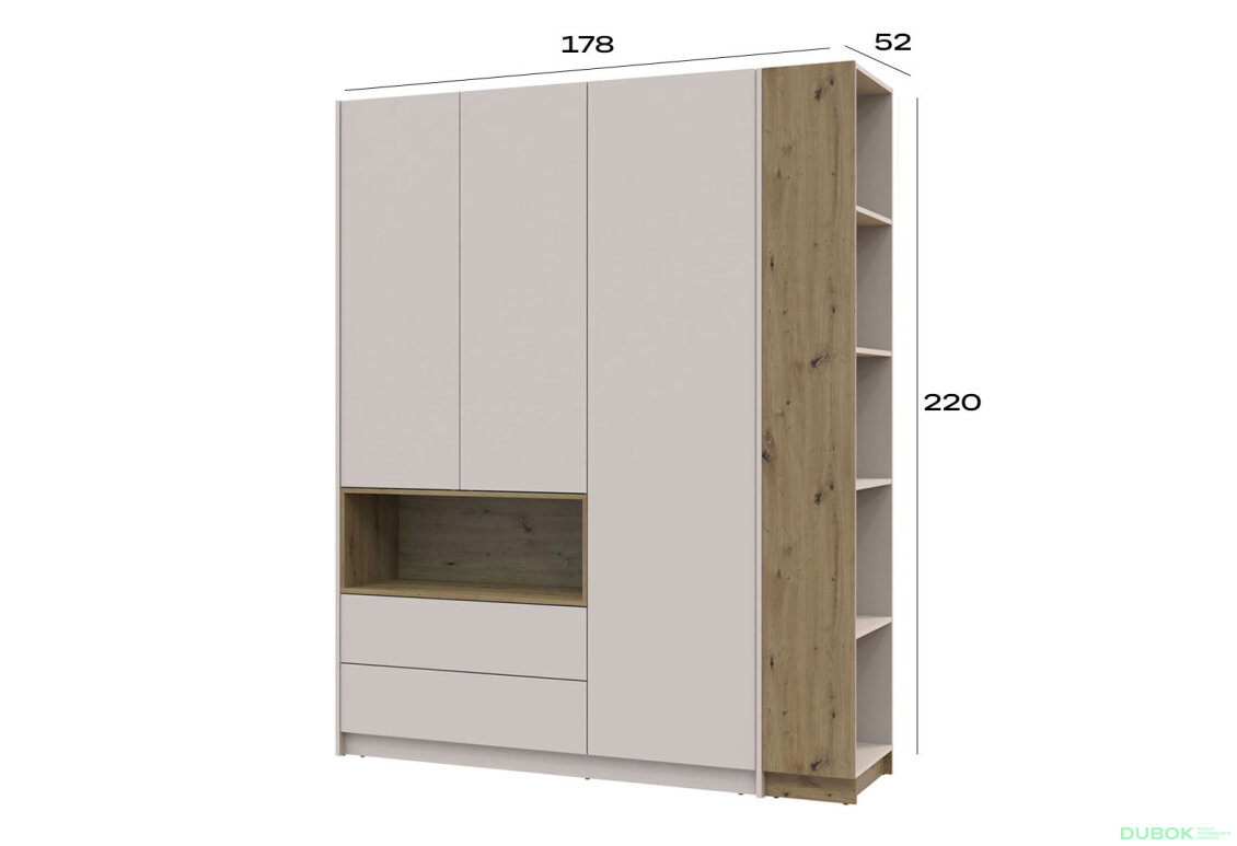 Obrázek 4 - Skříň třídveřová Dale 3D + Regál otevřený Kašmír/Dub artisan/Kašmír