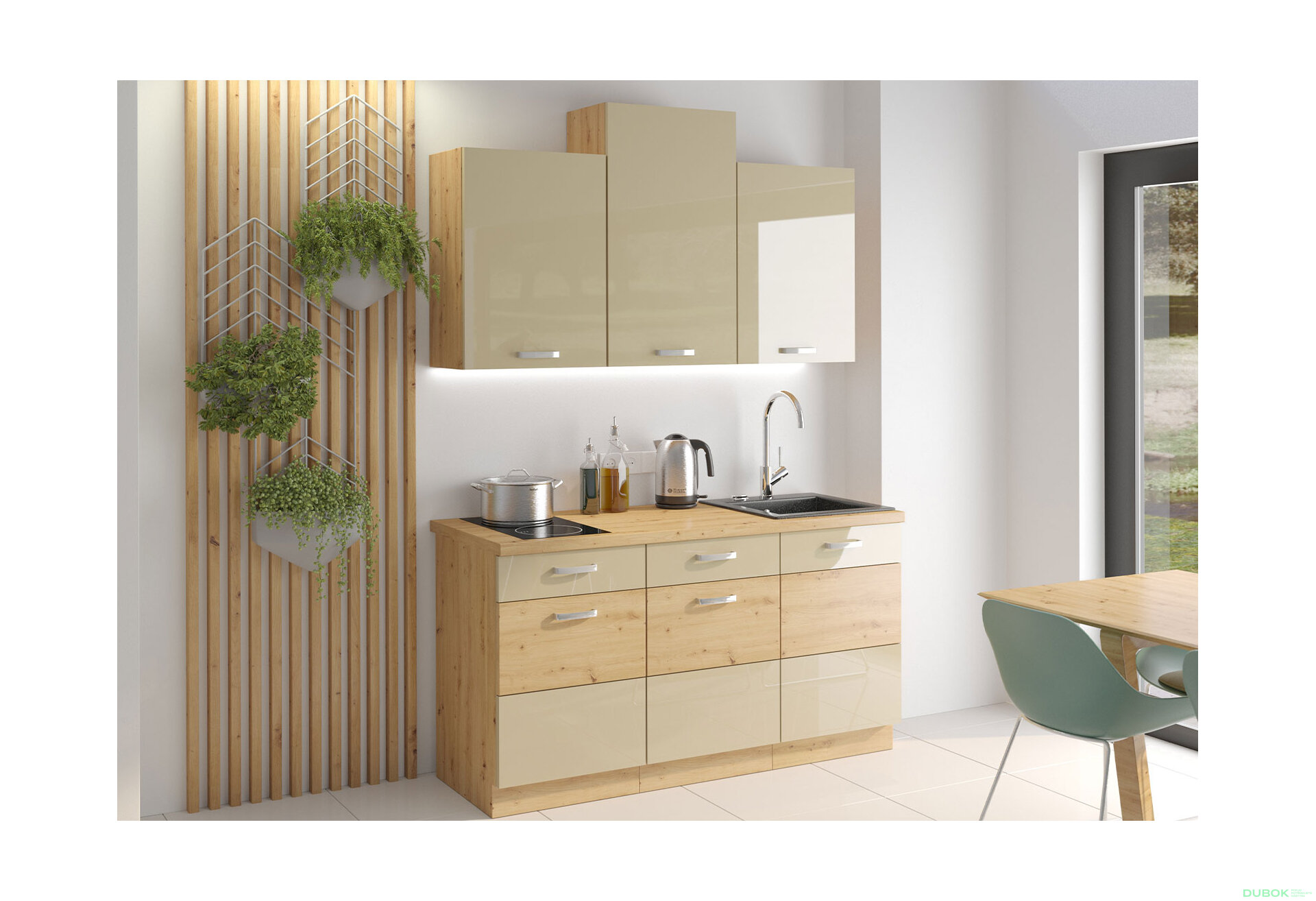 Obrázek 1 - Kuchyňská sestava 1.5 m Artisan / cappuccino lesk