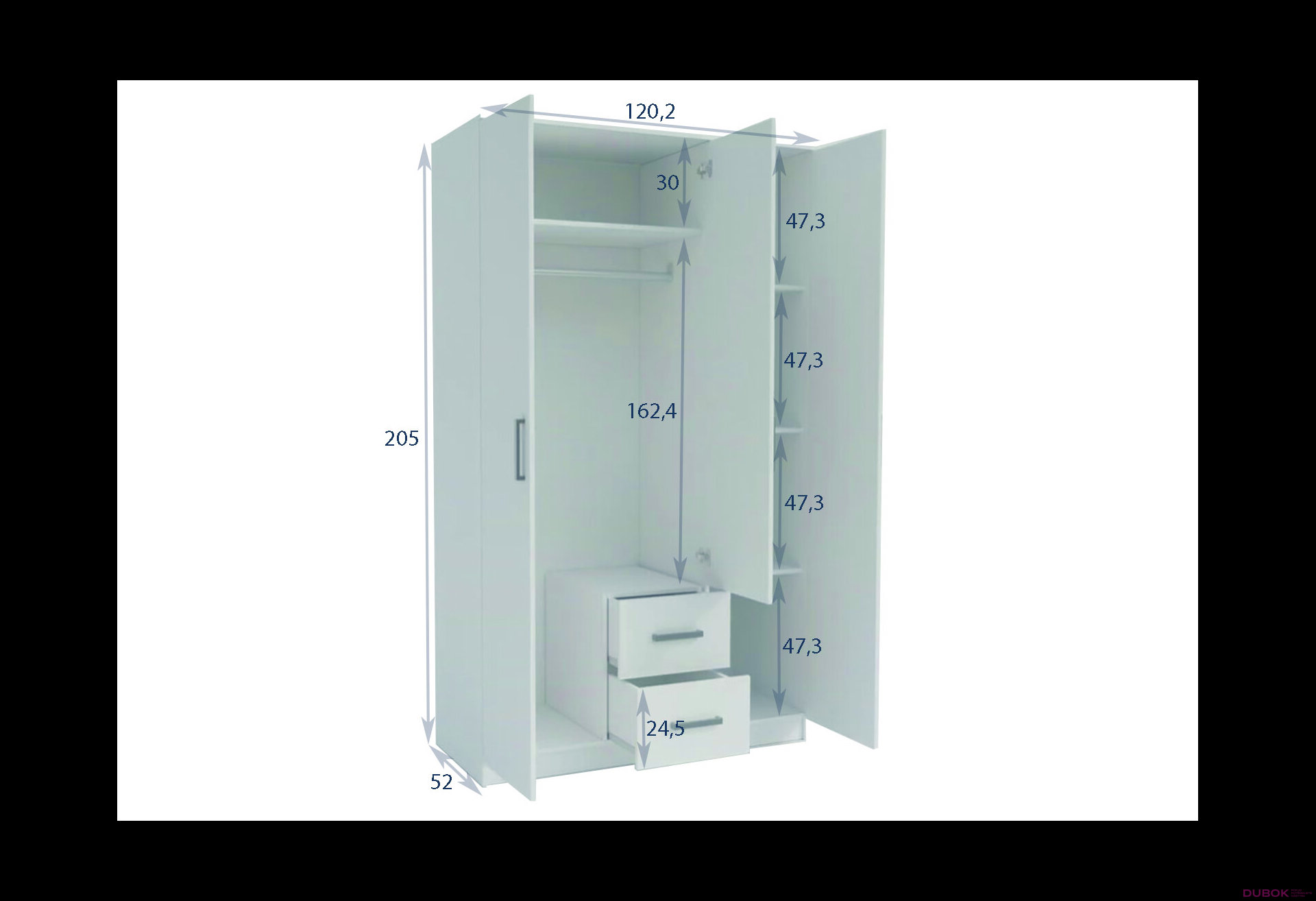 Obrázek 2 - Skříň třídveřová se zásuvkami Simple 120 cm Dub kraft zlatý