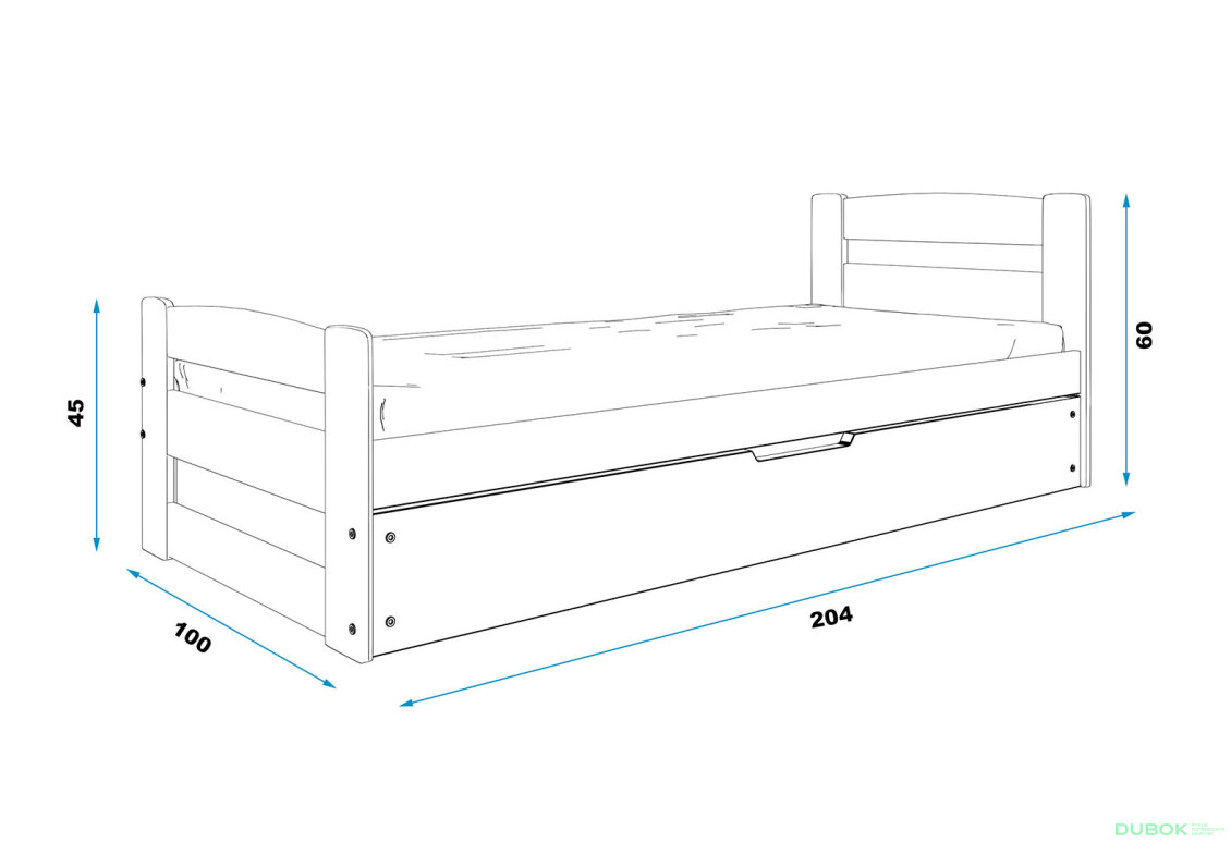 Obrázek 6 - Postel Erni bílé 90x200 cm s roštem, úložným prostorem, s matrací