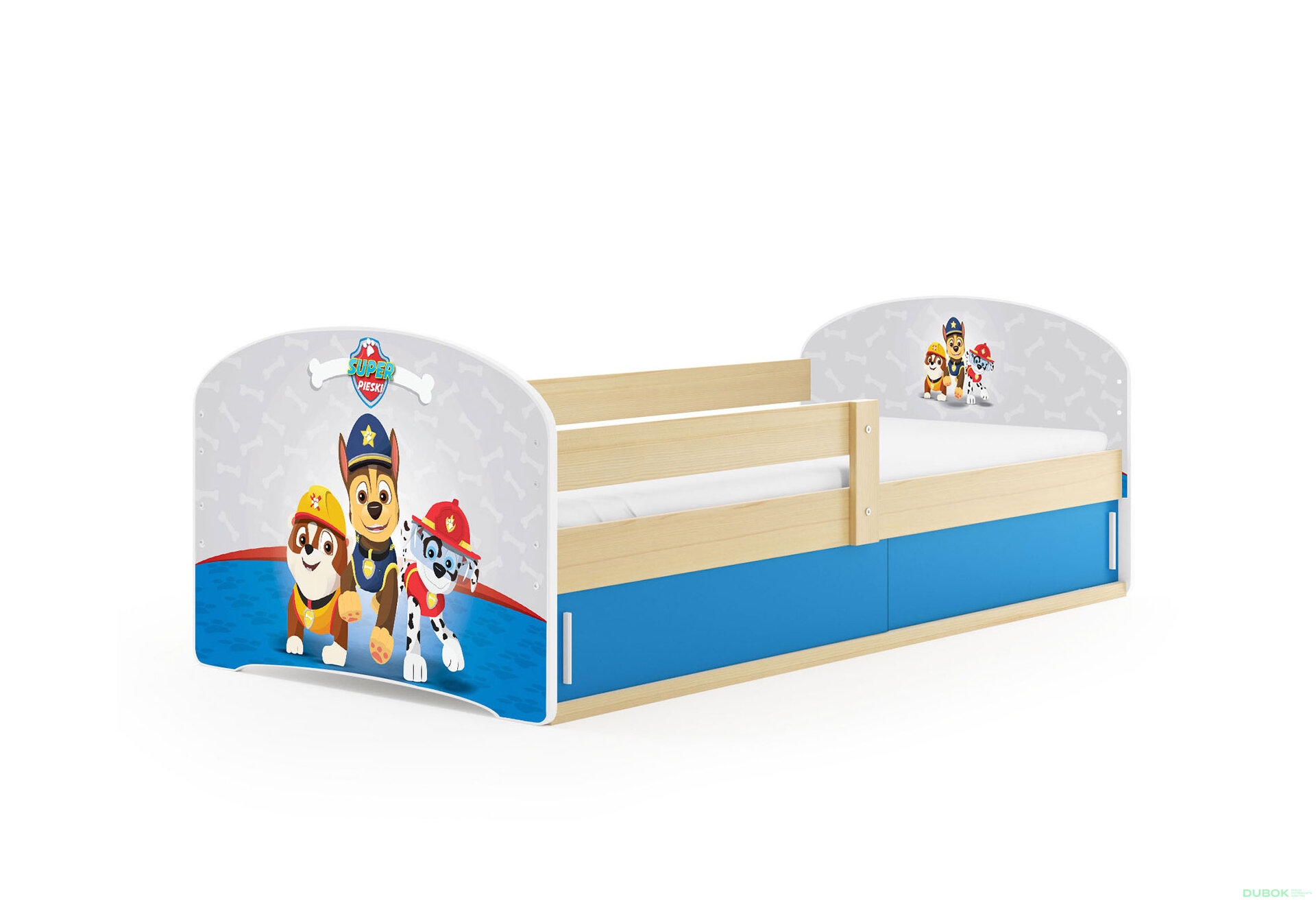 Obrázek 1 - Postel Luki 1 borovice Tlapková patrola 80x160 cm s roštem, matrací