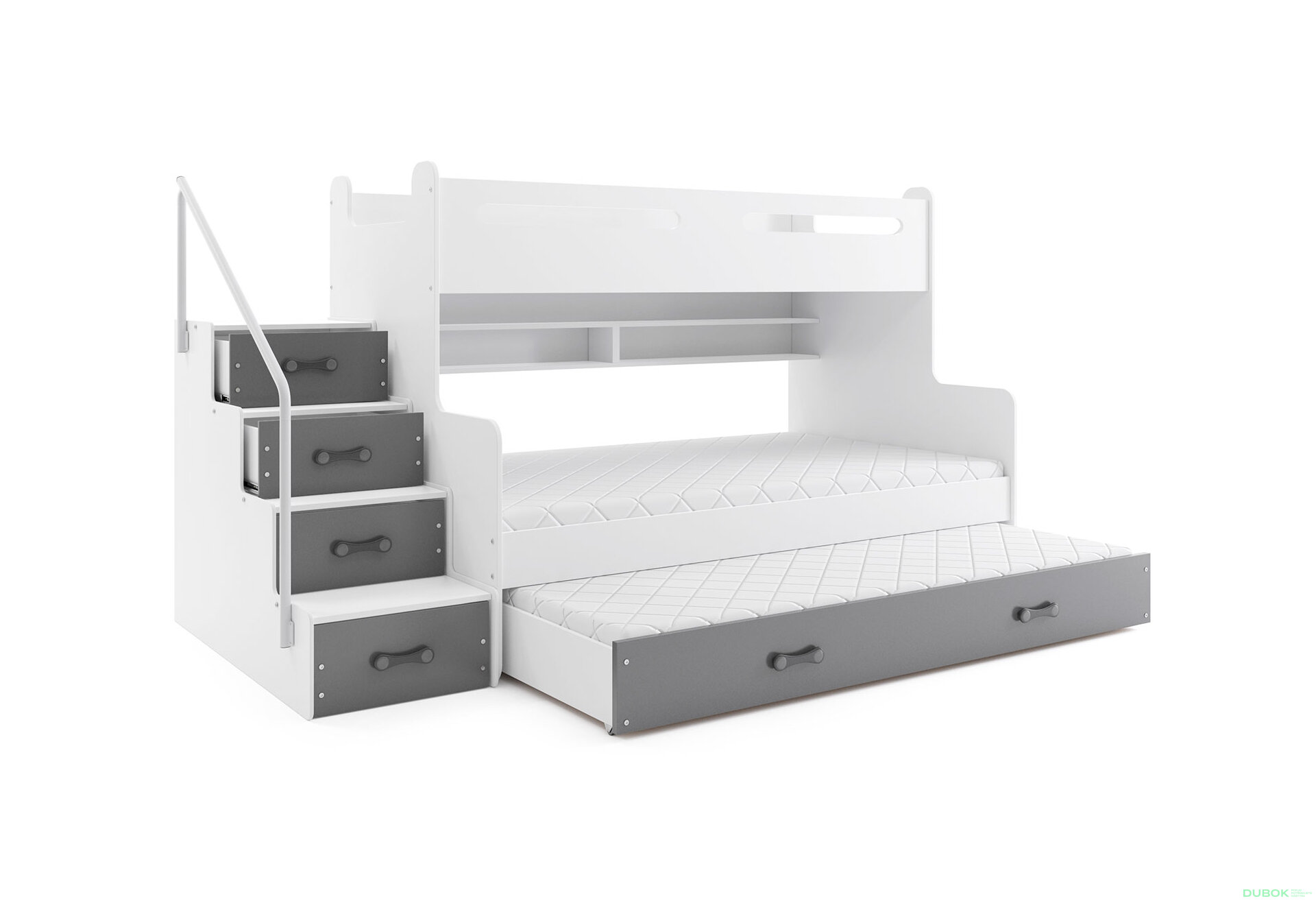 Obrázek 1 - Patrová postel Max 3 pro tři osoby bílé / grafitt 80x200 / 120x200 / 80x190, s roštem, matrací