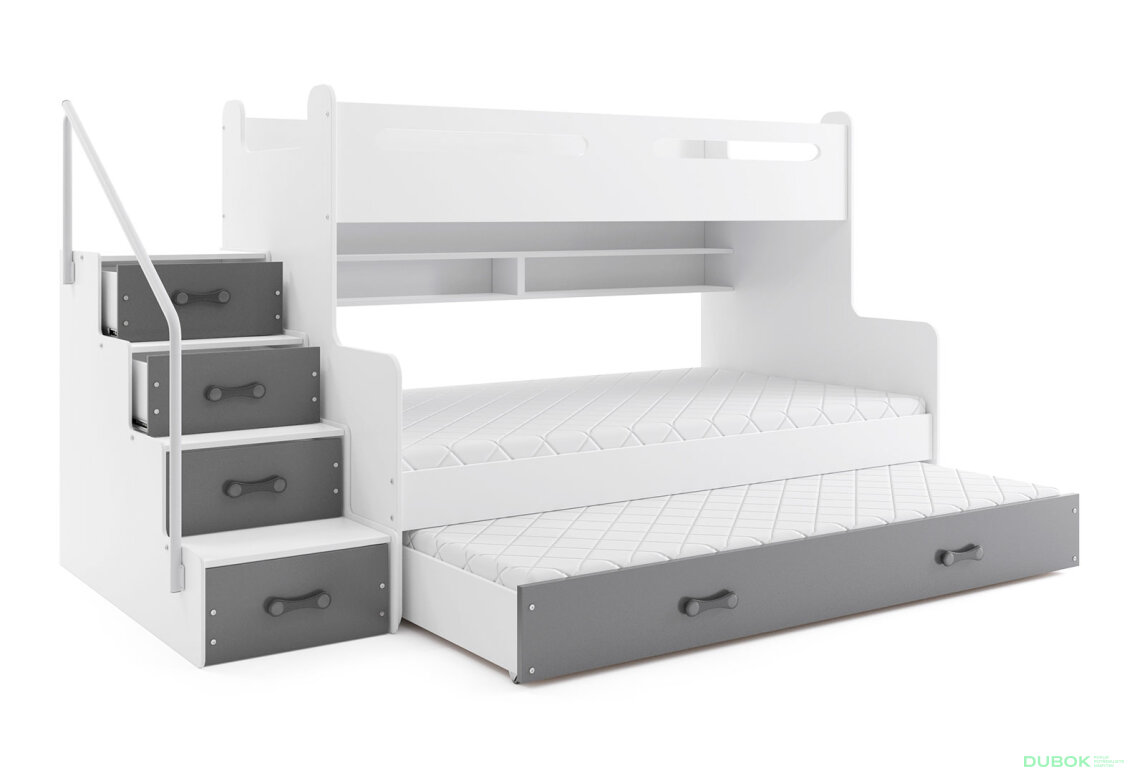 Patrová postel Max 3 pro tři osoby bílé / grafitt 80x200 / 120x200 / 80x190, s roštem, matrací