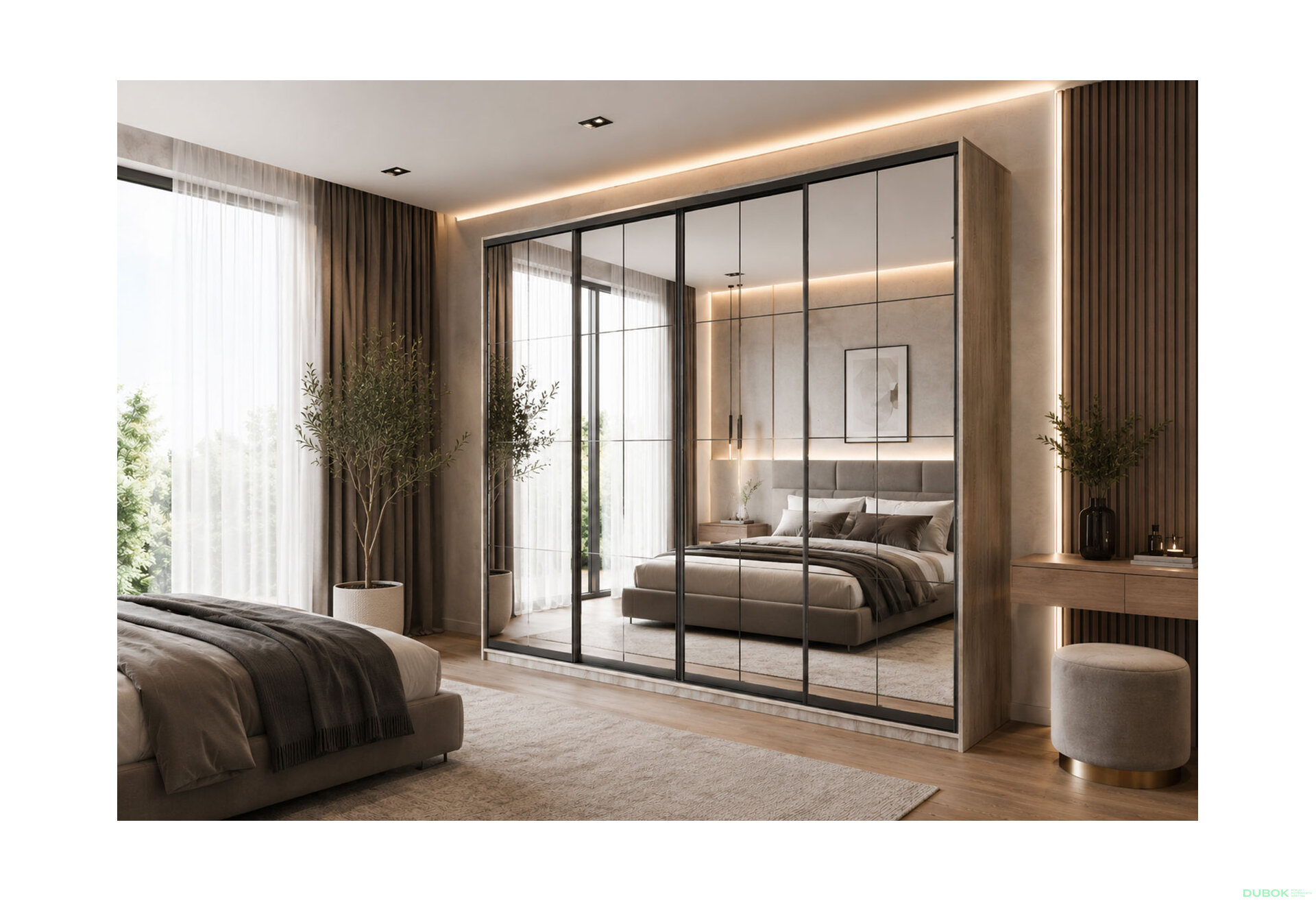 Obrázek 2 - Skříň 4D 2400x2400x600 Světlý dub sonoma, 4D Loft Zrcadlo Lines BL