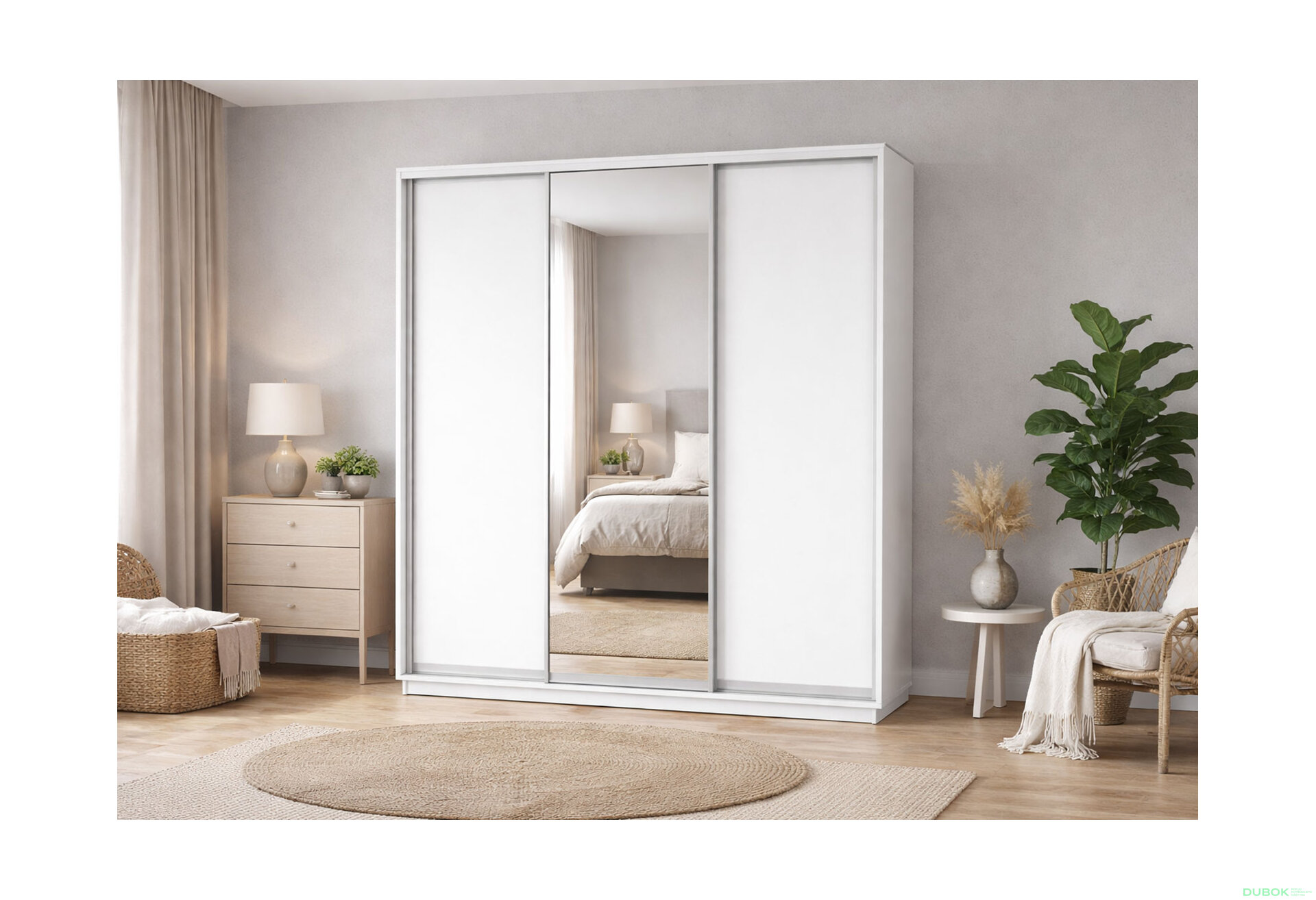 Obrázek 2 - Skříň s posuvnými dveřmi 2700x2400x600 2LTD 1 zrcadlo nymphaea alba, profil stříbrný