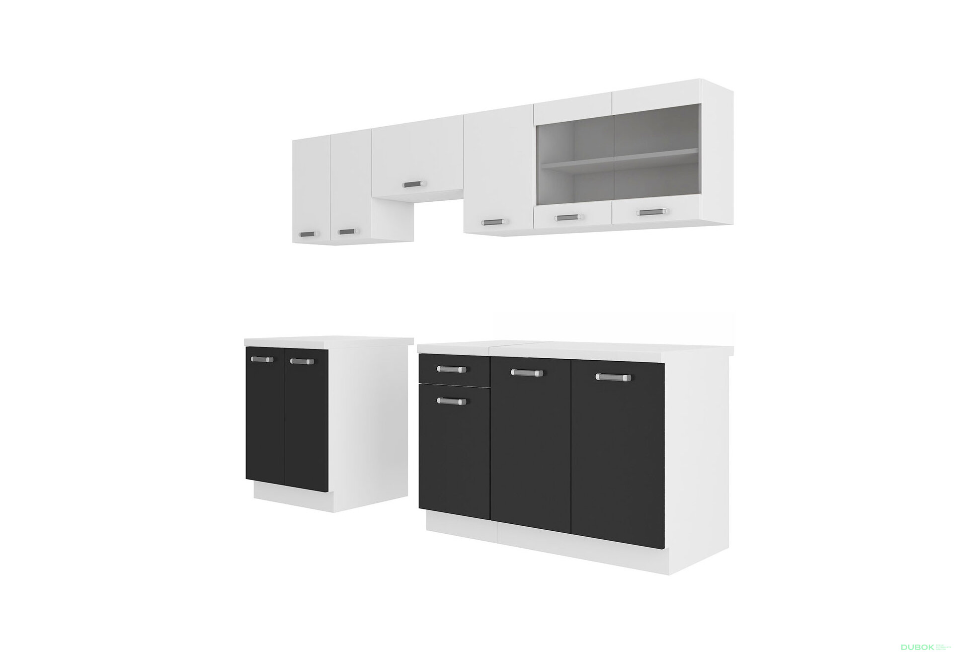 Obrázek 2 - Kuchyňská sestava 2.4 m (I) Omega bílý / černý, pracovní deska bílá