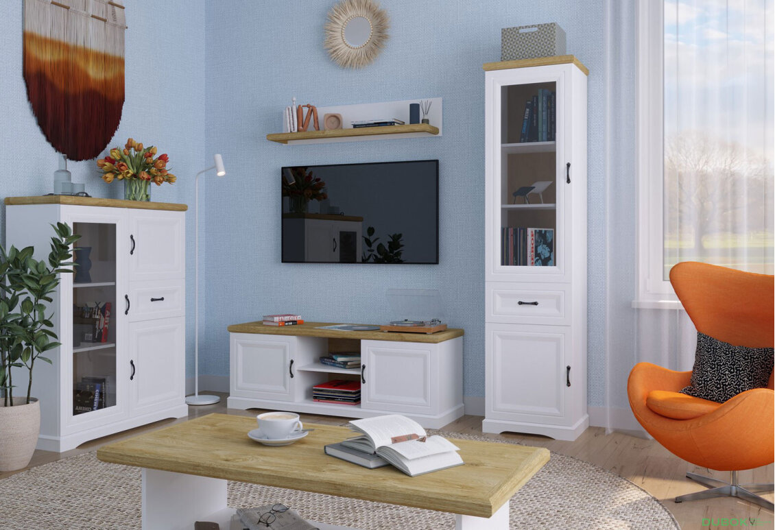 Obrázek 2 - TV stolek 2d bílý / dub harbor Riva Vystavený kus