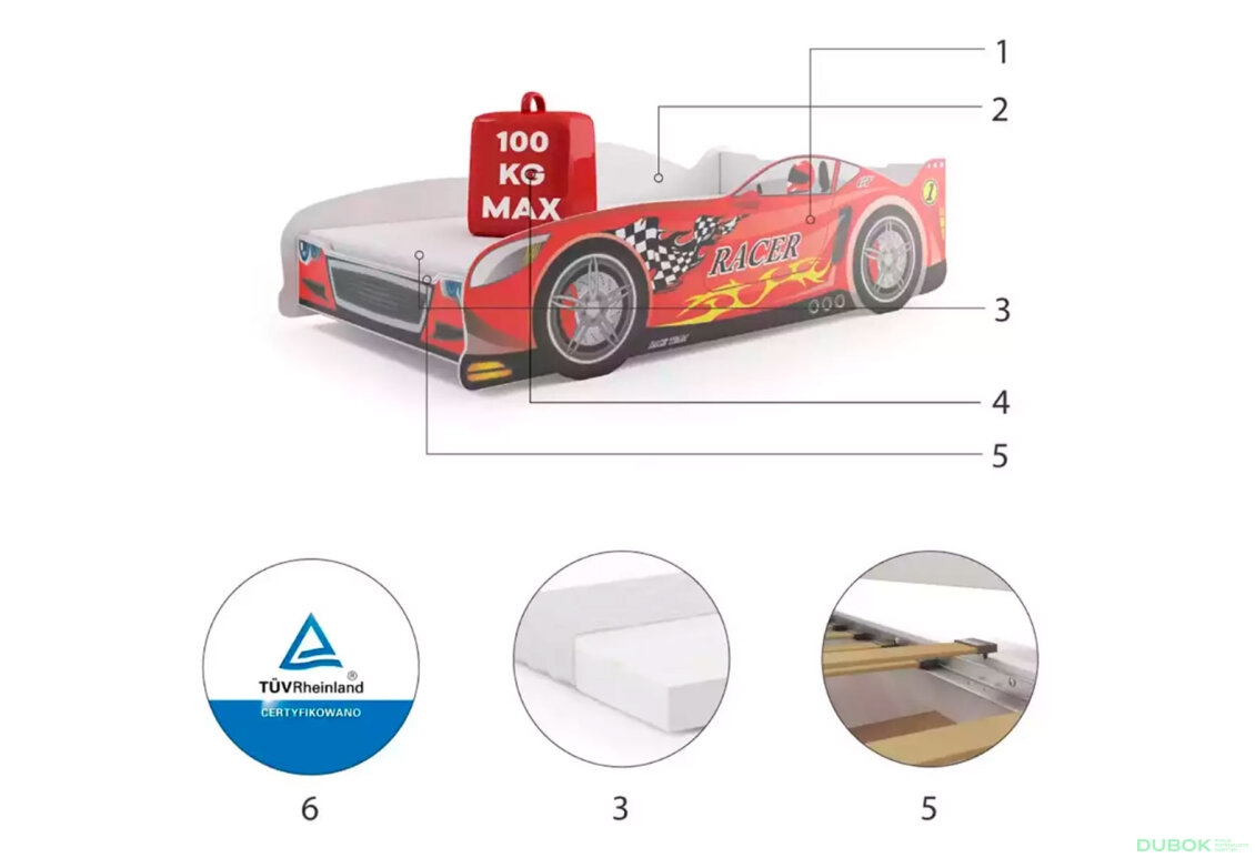 Obrázek 4 - Postel pro děti Cars 80x160 s roštem Sportovní auto