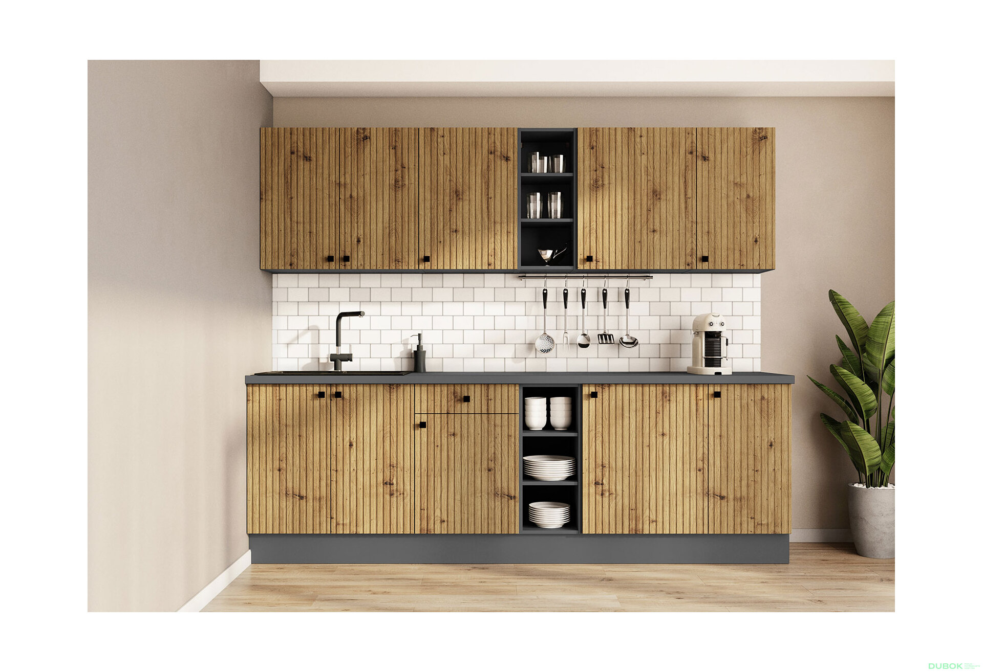 Obrázek 1 - Kuchyňská sestava 2.6 m Ava antracit / dub artisan