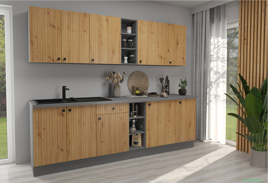 Obrázek 2 - Kuchyňská sestava 2.6 m Ava antracit / dub artisan