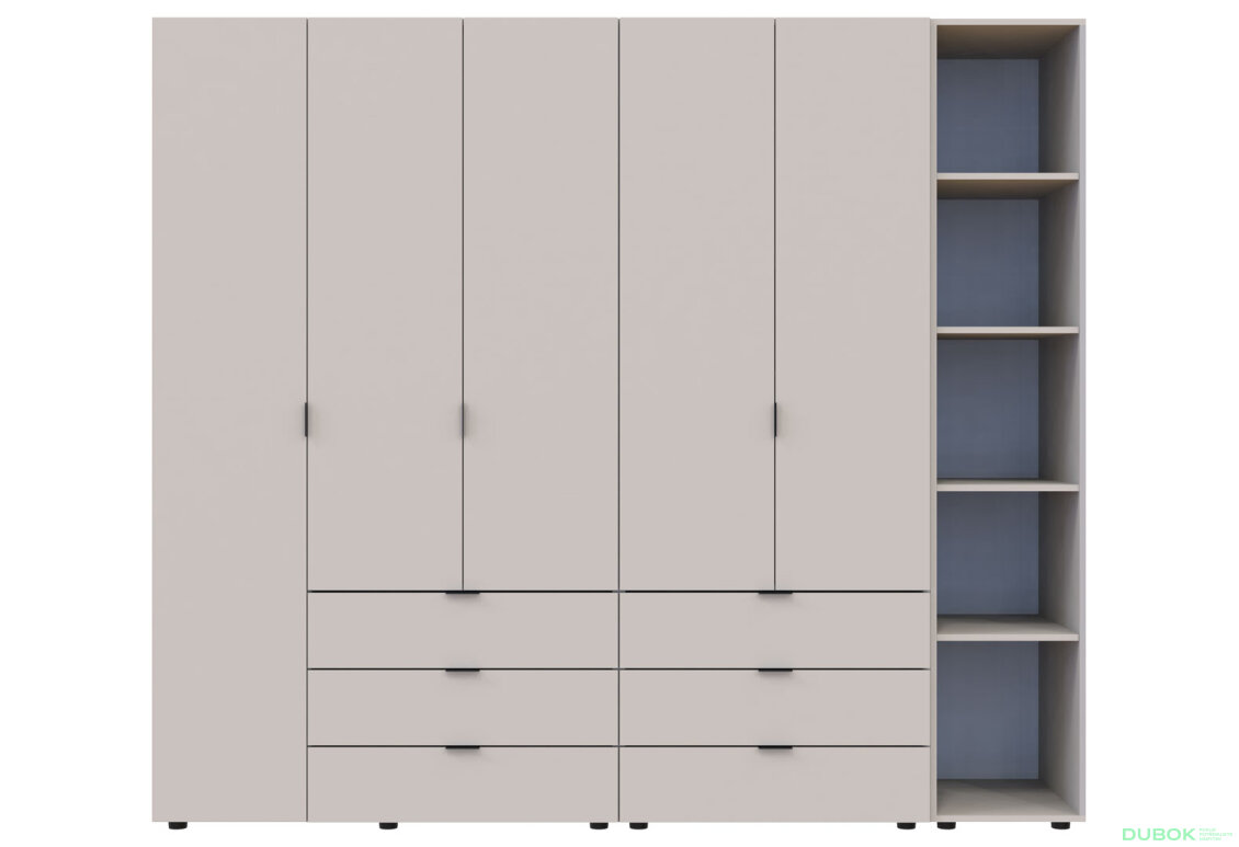 Obrázek 5 - Skříň pětidveřová s regálem Gelar 232 cm Kašmír