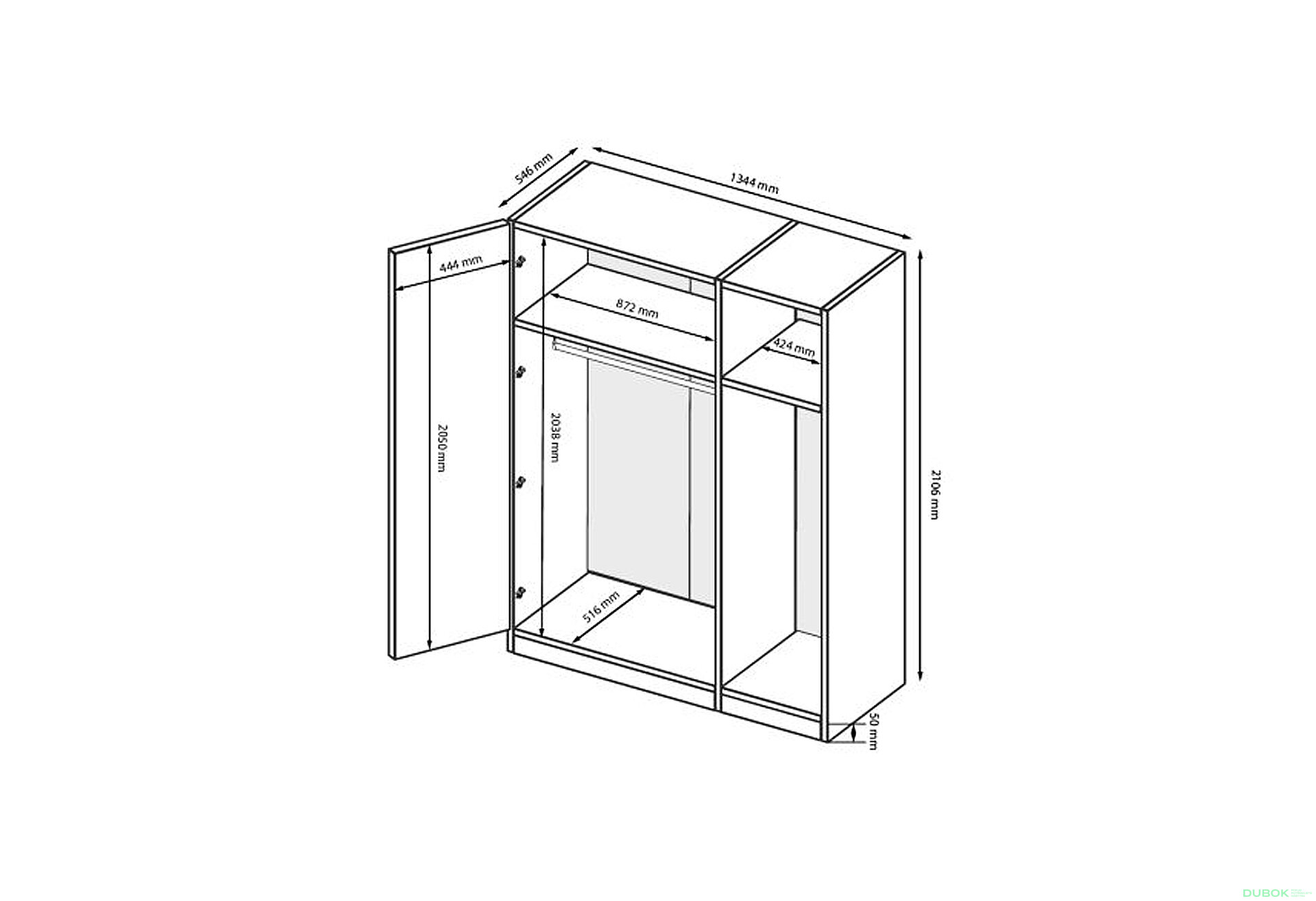 Obrázek 5 - Skříň 3D bez zrcadel, bílý lesk Mila