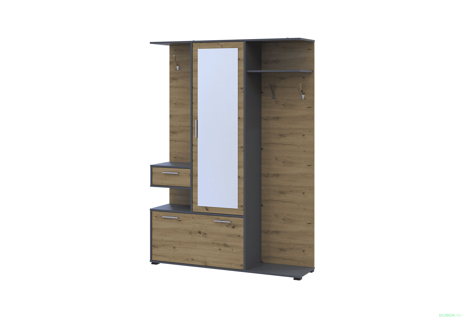 Obrázek 1 - Předsíňová sestava Finch 145 cm Grafit / Dub artisan
