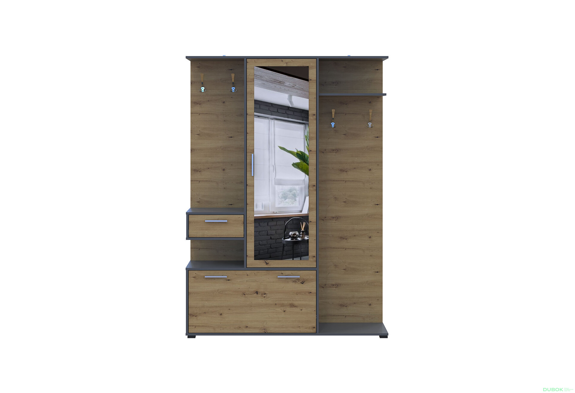Obrázek 3 - Předsíňová sestava Finch 145 cm Grafit / Dub artisan