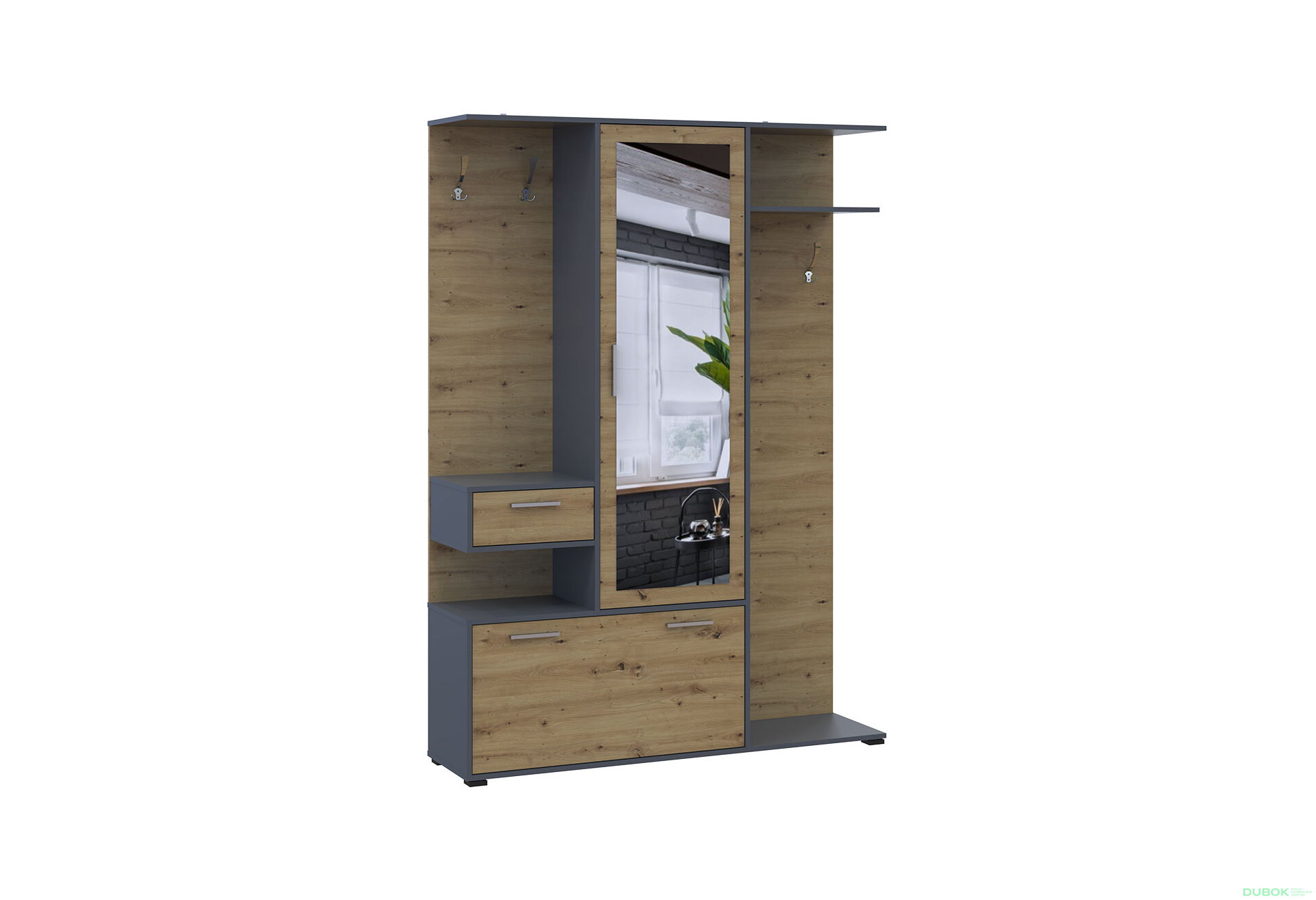 Obrázek 4 - Předsíňová sestava Finch 145 cm Grafit / Dub artisan