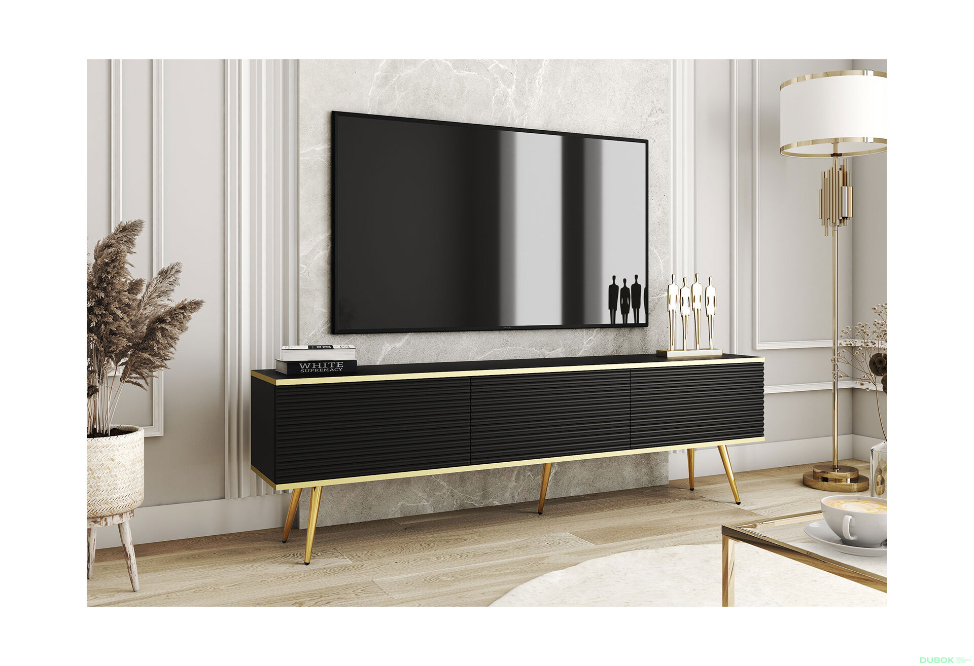 Obrázek 2 - TV stolek RTV 175 MDF černý, zlaté nohy Oro
