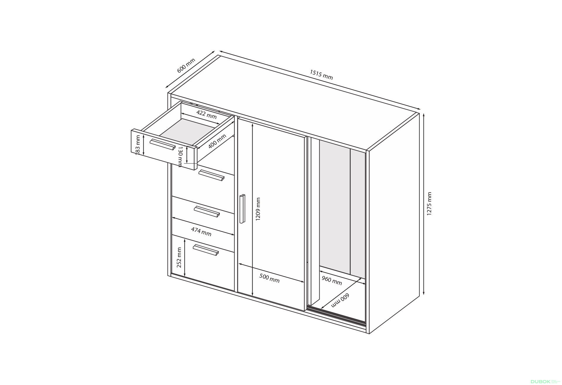 Obrázek 3 - Komoda 2dv 5šx (Bílá / Dub artisan) Case